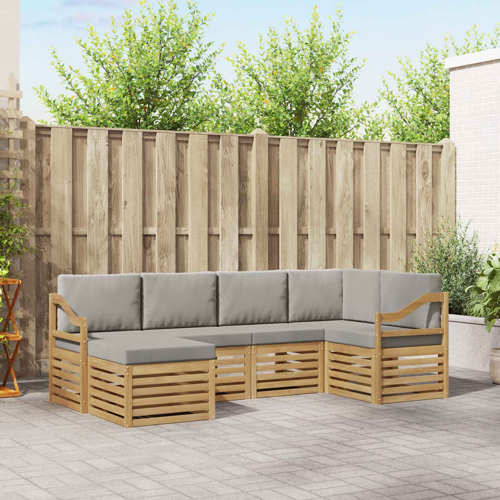 Outdoor-Sofagarnitur 6 pcs Weiß und Hellgrau Polyester