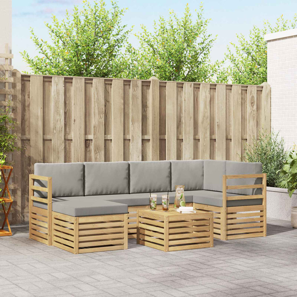 Outdoor-Sofagarnitur 7 pcs Weiß und Hellgrau Polyester
