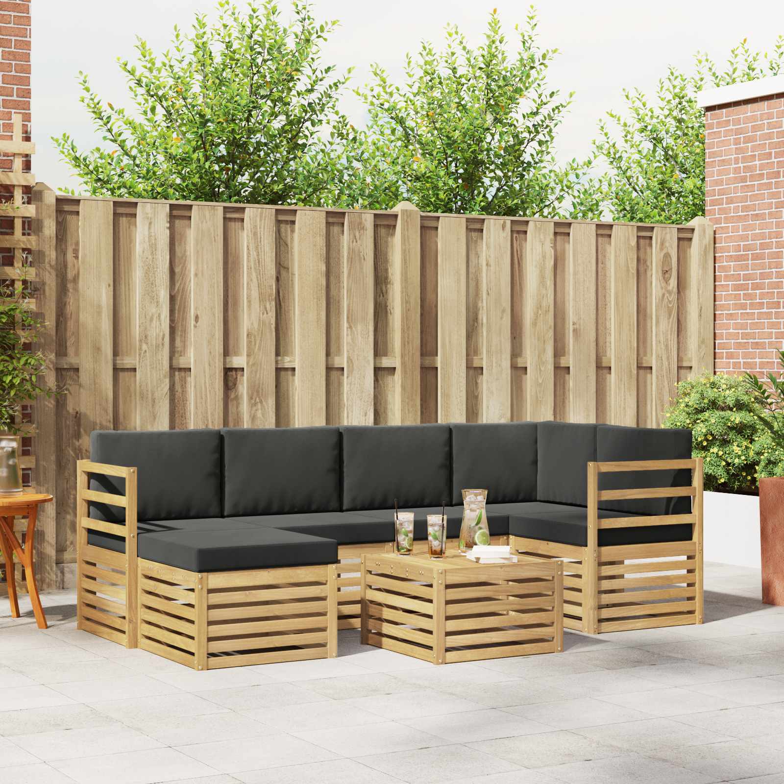 Outdoor-Sofagarnitur 7 pcs Weiß und Anthrazit Polyester