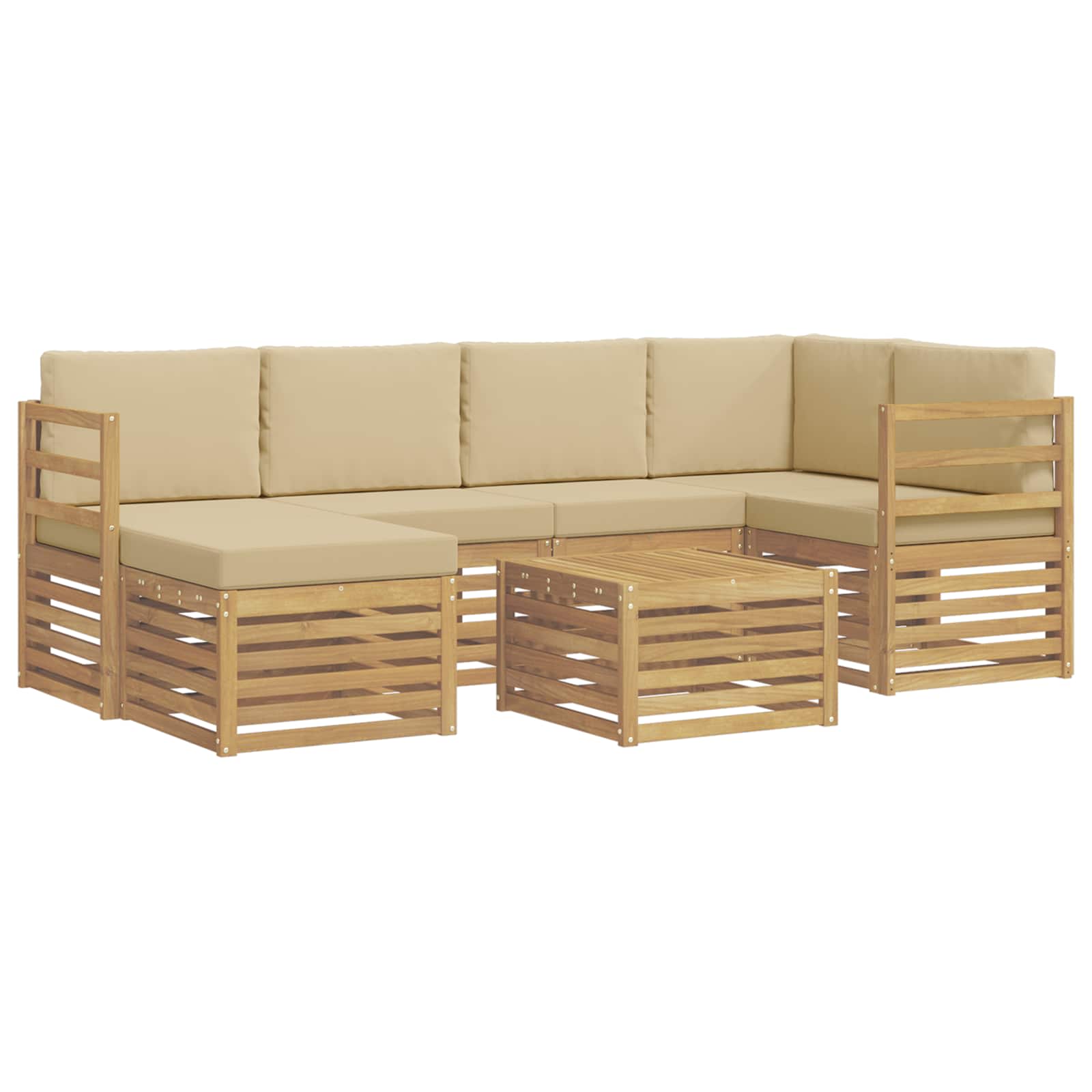 Outdoor-Sofagarnitur 7 pcs Weiß und Beige Polyester