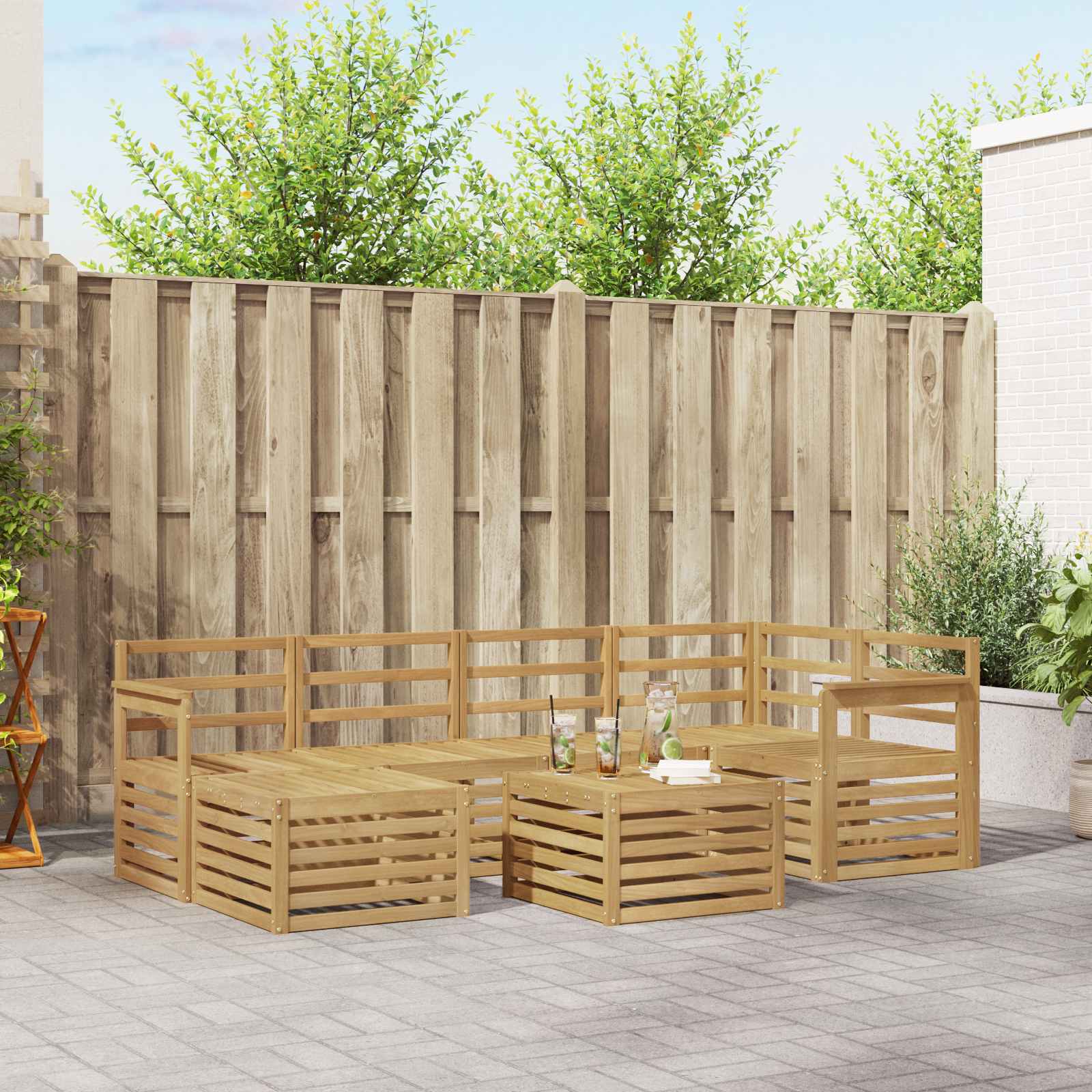 Outdoor-Sofagarnitur 7 pcs Weiß Polyester