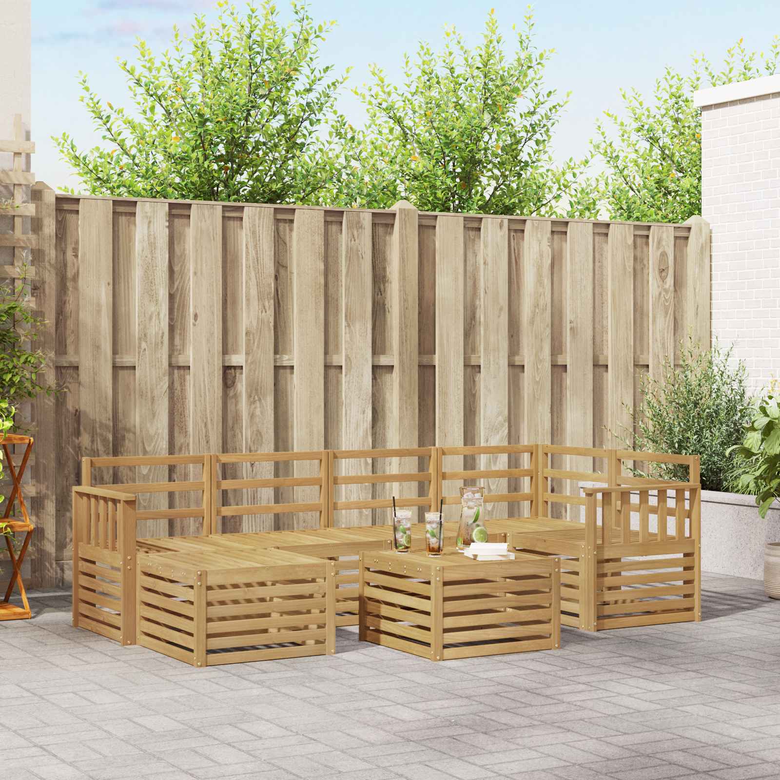 Outdoor-Sofagarnitur 7 pcs Weiß Polyester