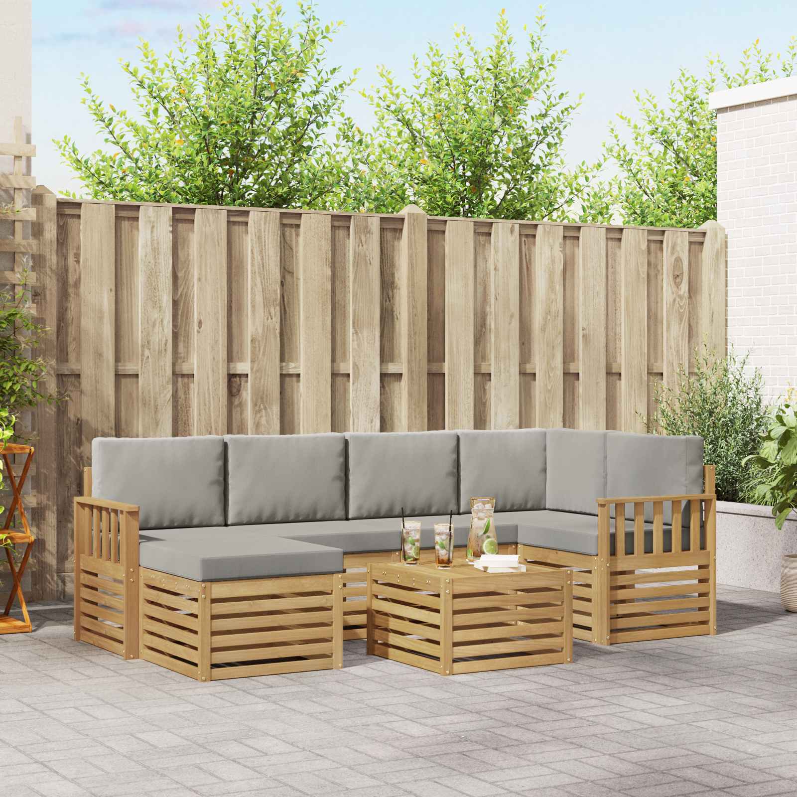 Outdoor-Sofagarnitur 7 pcs Weiß und Hellgrau 59 x 59 x 37 cm