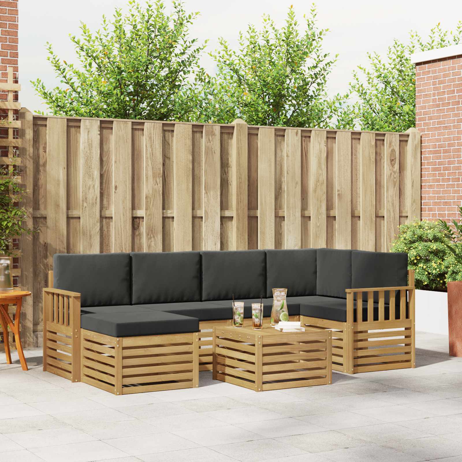 Outdoor-Sofagarnitur 7 pcs Weiß und Anthrazit Polyester