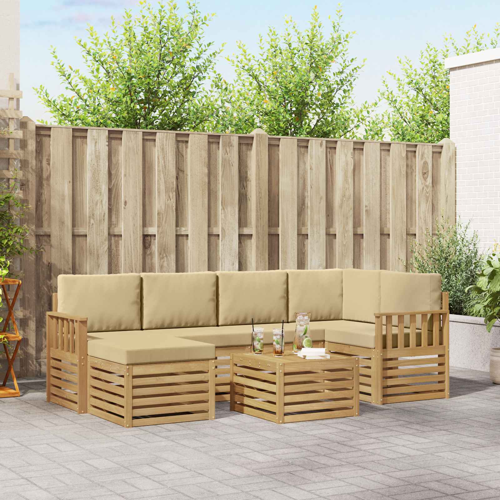 Outdoor-Sofagarnitur 7 pcs Weiß und Beige 59 x 59 x 37 cm