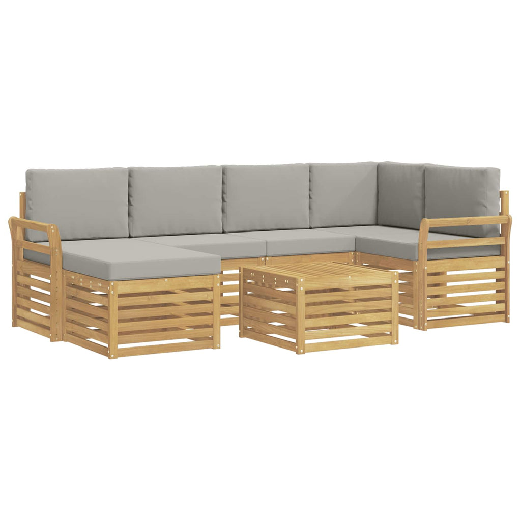Outdoor-Sofagarnitur 7 pcs Weiß und Hellgrau Polyester