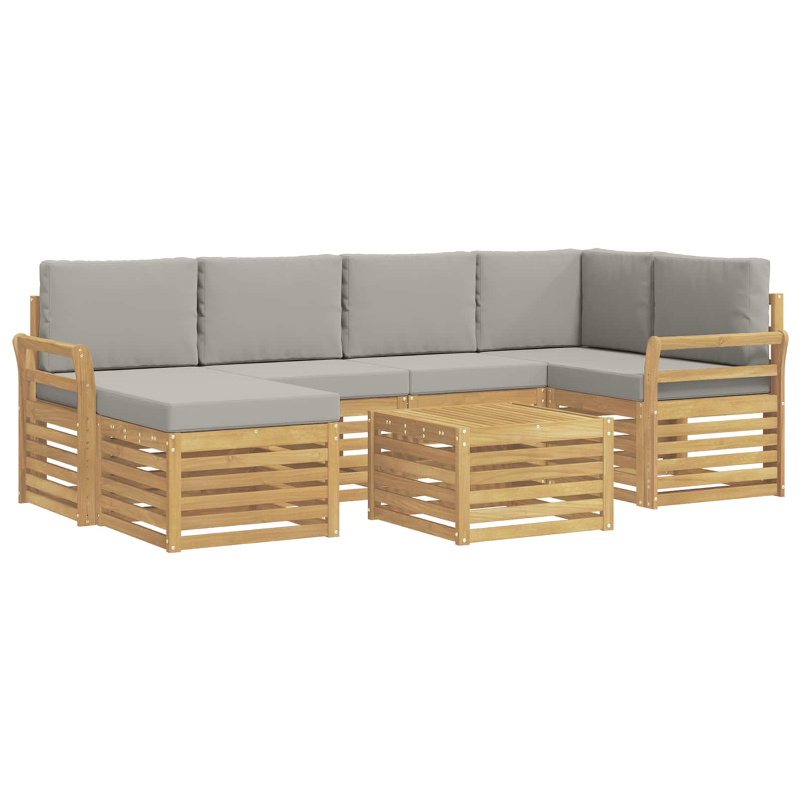 Outdoor-Sofagarnitur 7 pcs Weiß und Hellgrau Polyester