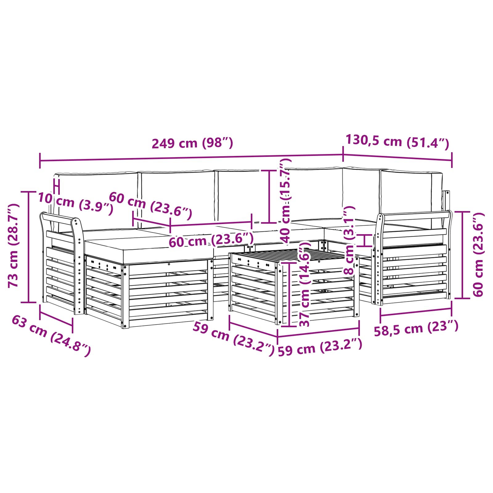 Outdoor-Sofagarnitur 7 pcs Weiß und Anthrazit Polyester