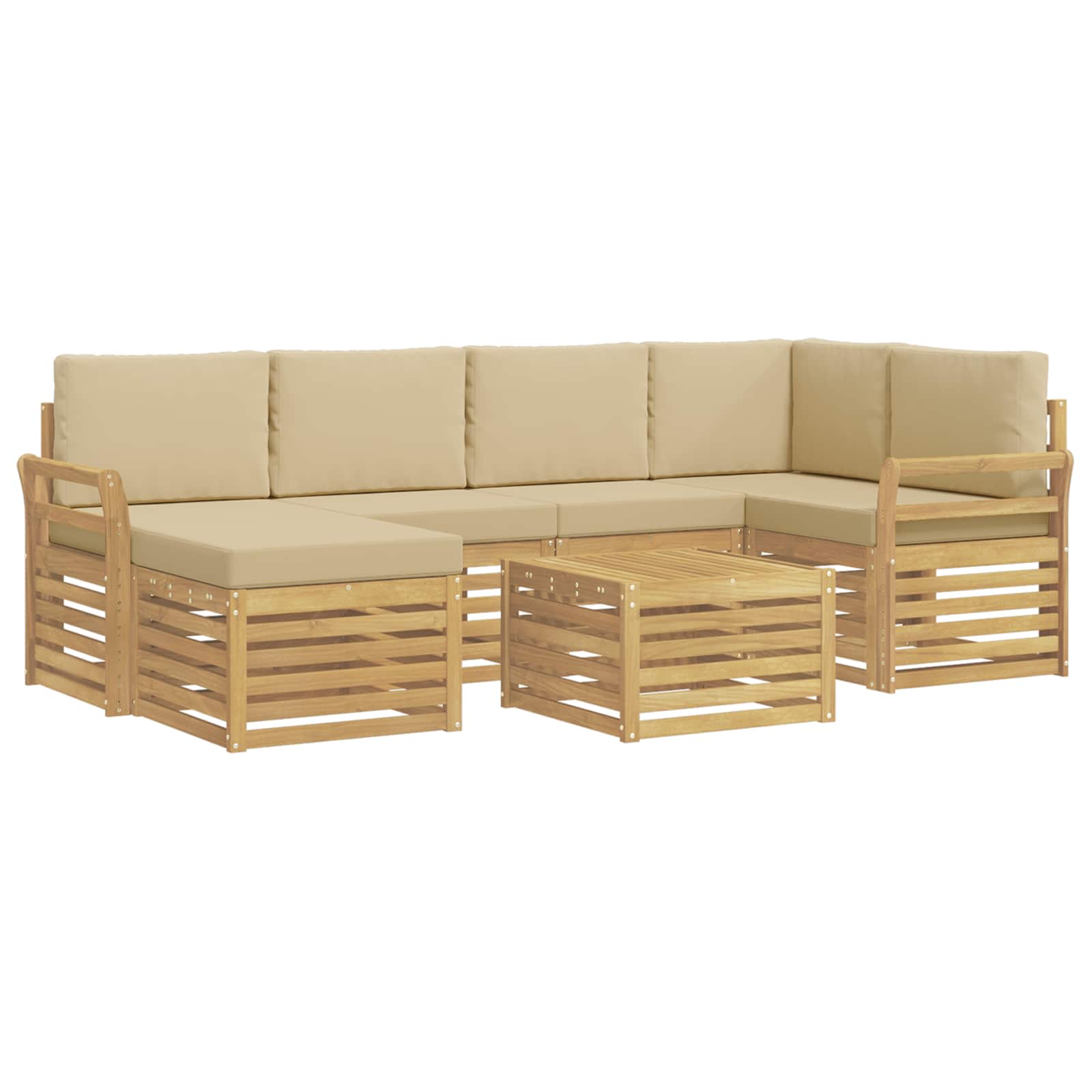 Outdoor-Sofagarnitur 7 pcs Weiß und Beige Polyester