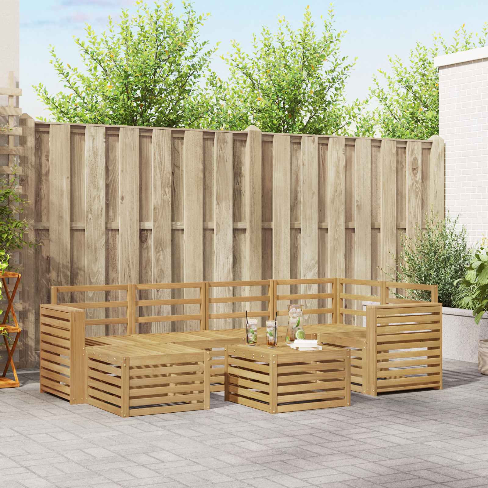 Outdoor-Sofagarnitur 7 pcs Weiß Polyester
