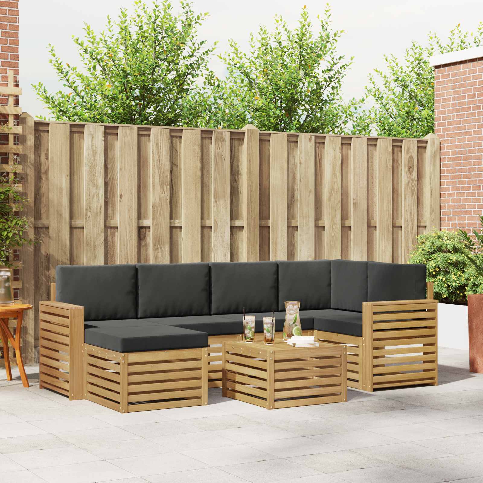 Outdoor-Sofagarnitur 7 pcs Weiß und Anthrazit Polyester