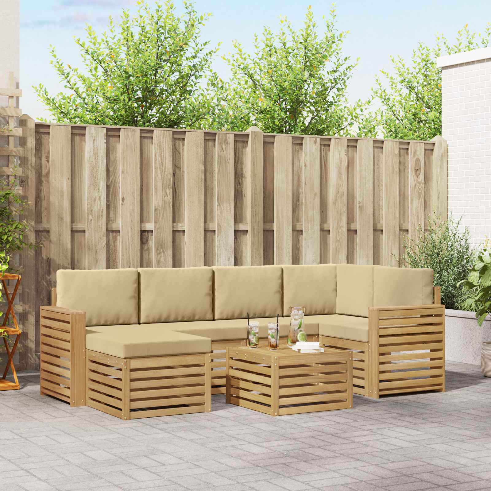 Outdoor-Sofagarnitur 7 pcs Weiß und Beige Polyester
