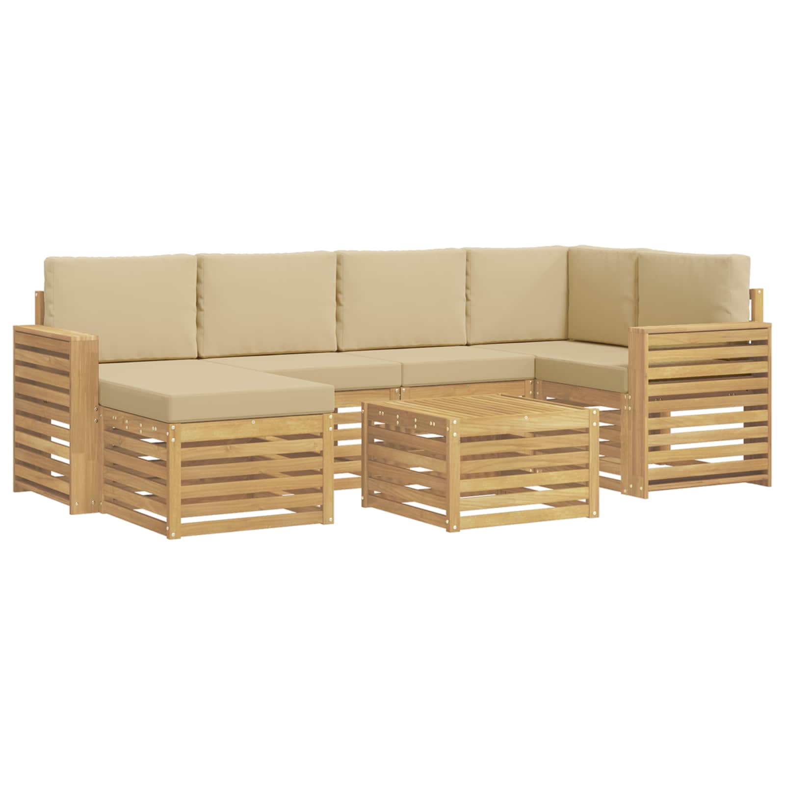 Outdoor-Sofagarnitur 7 pcs Weiß und Beige Polyester