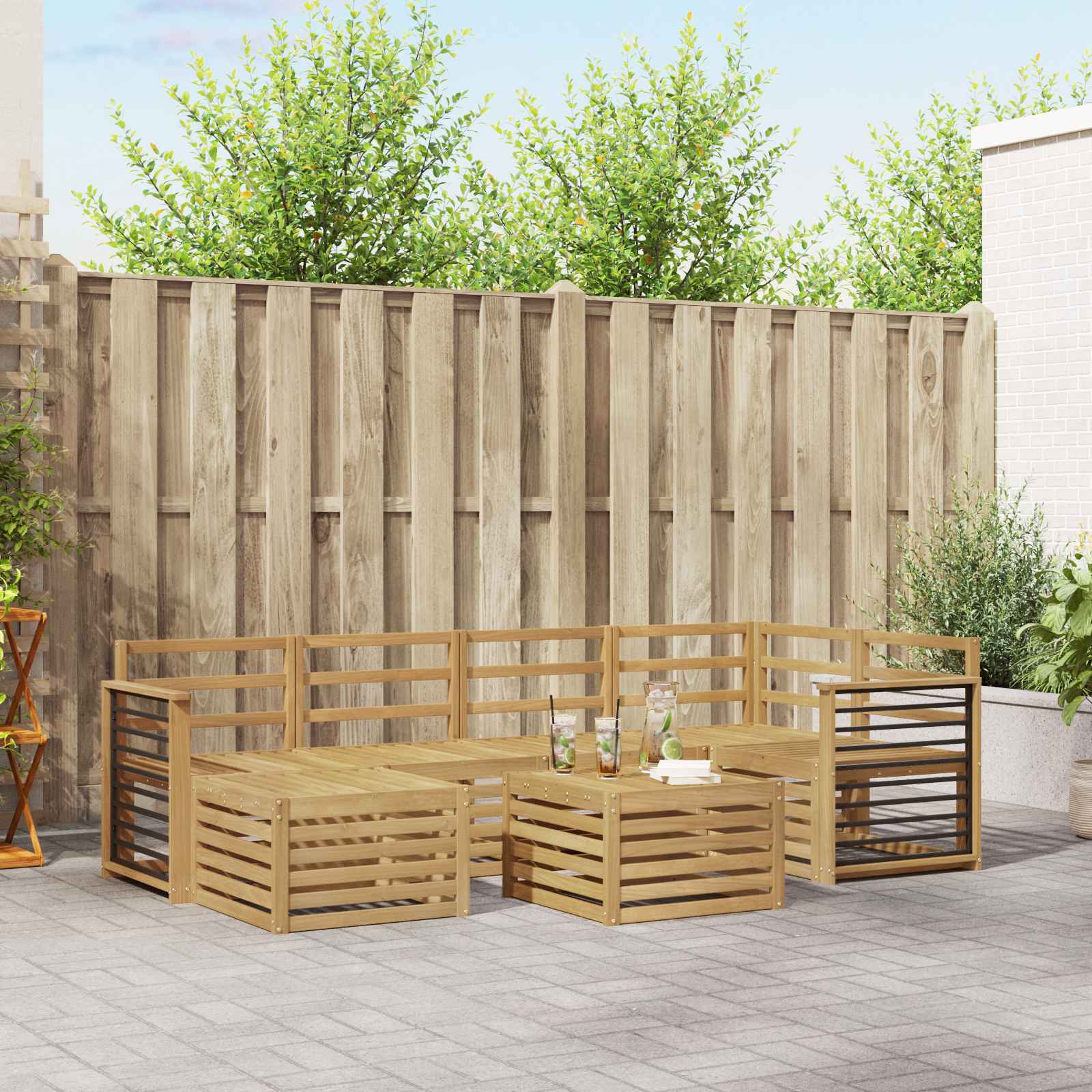 Outdoor-Sofagarnitur 7 pcs Weiß Polyester
