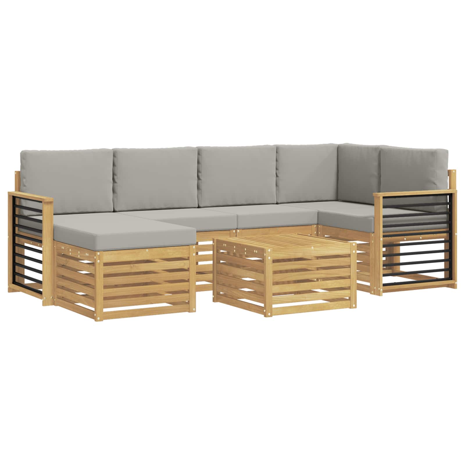 Outdoor-Sofagarnitur 7 pcs Weiß und Hellgrau Polyester