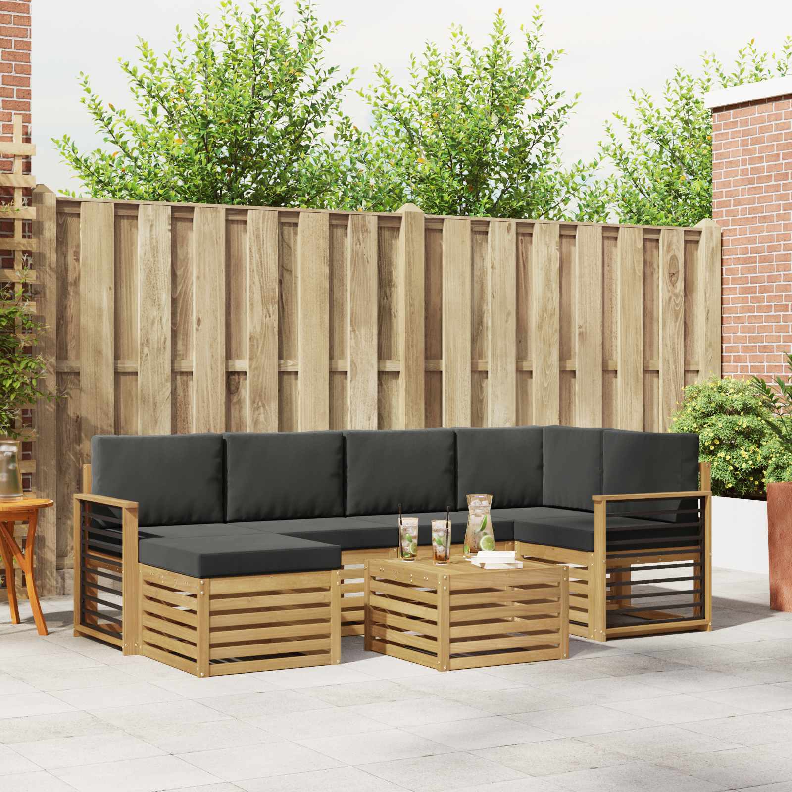 Outdoor-Sofagarnitur 7 pcs Weiß und Anthrazit Polyester