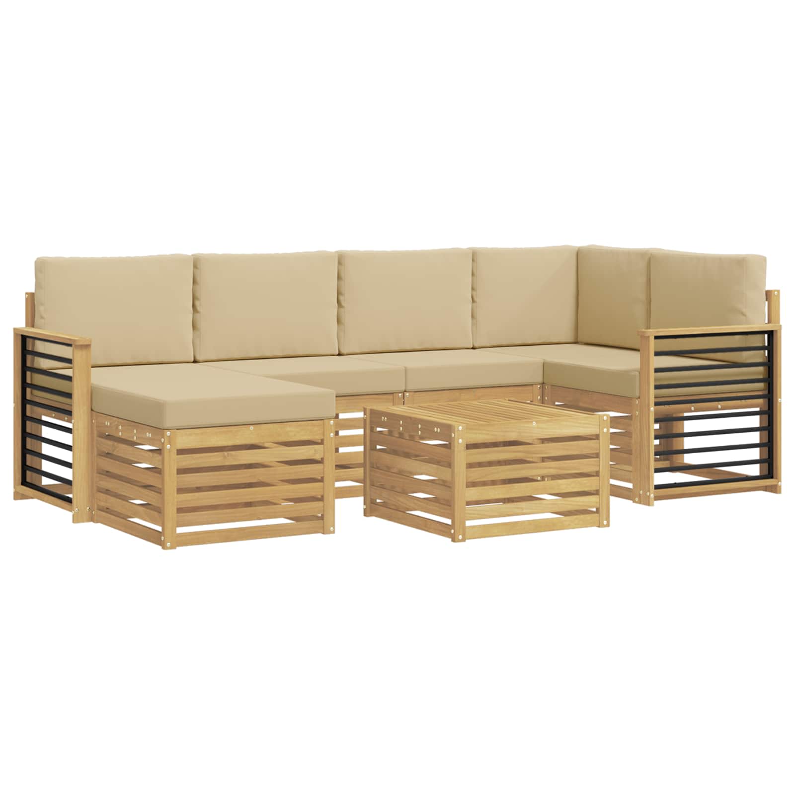 Outdoor-Sofagarnitur 7 pcs Weiß und Beige Polyester