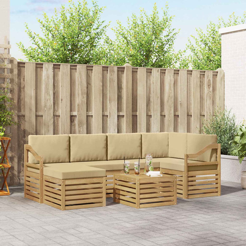 Outdoor-Sofagarnitur 7 pcs Weiß und Beige Polyester