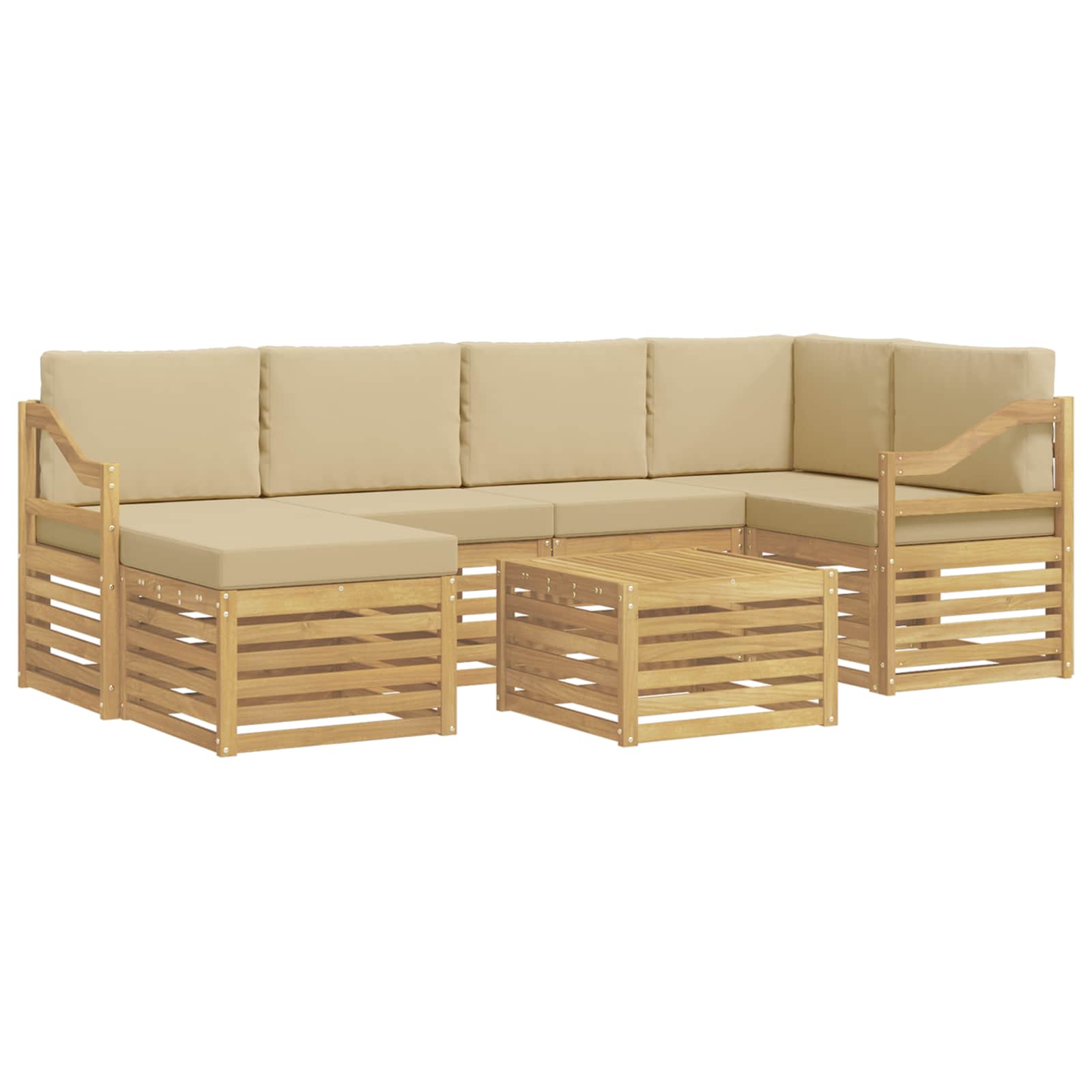 Outdoor-Sofagarnitur 7 pcs Weiß und Beige Polyester