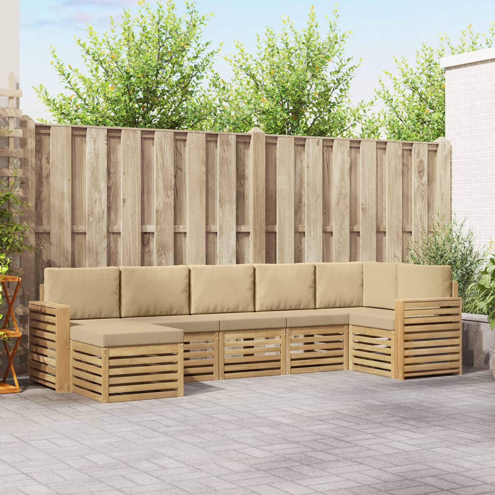 Outdoor-Sofagarnitur 7 pcs Weiß und Beige