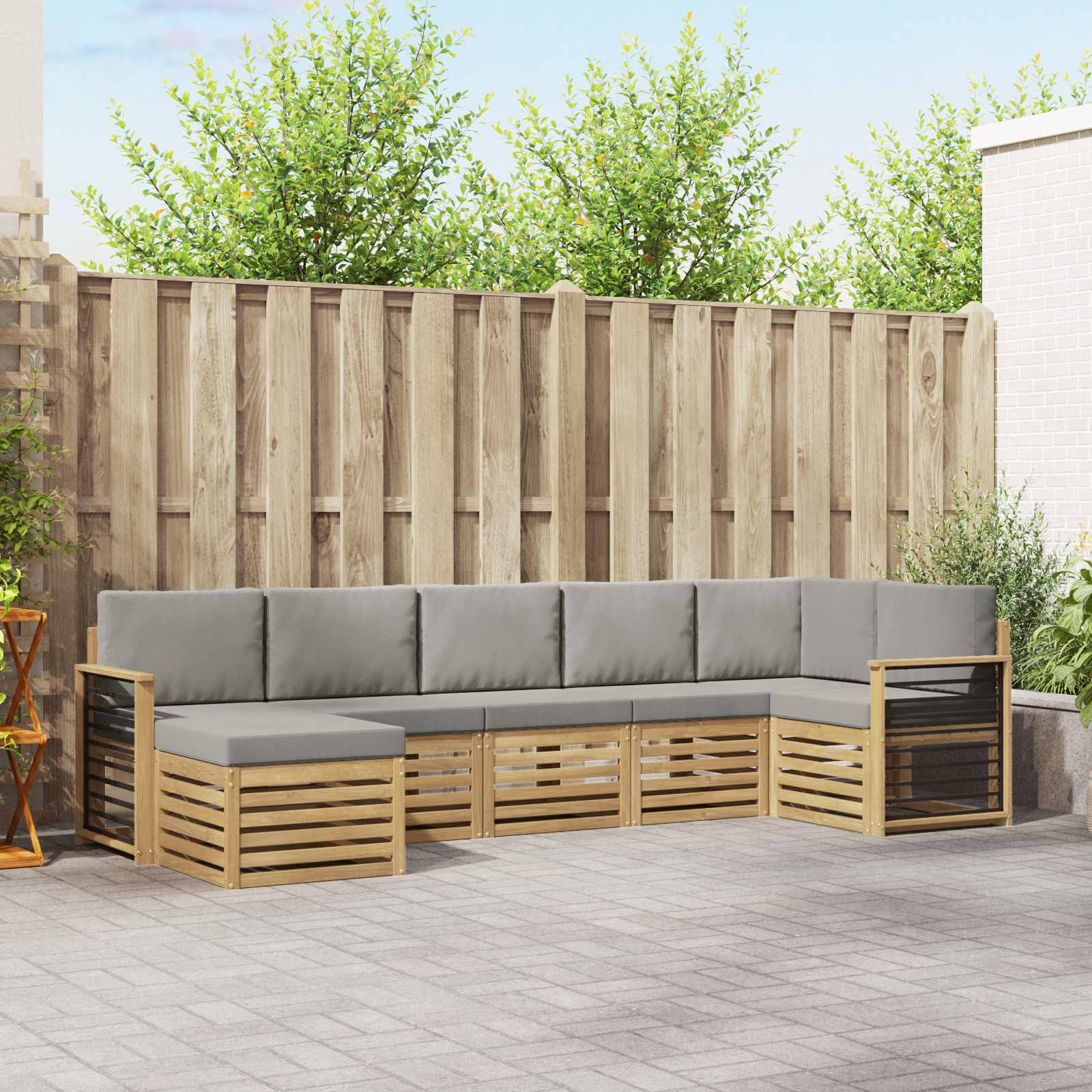 Outdoor-Sofagarnitur 7 pcs Weiß und Hellgrau