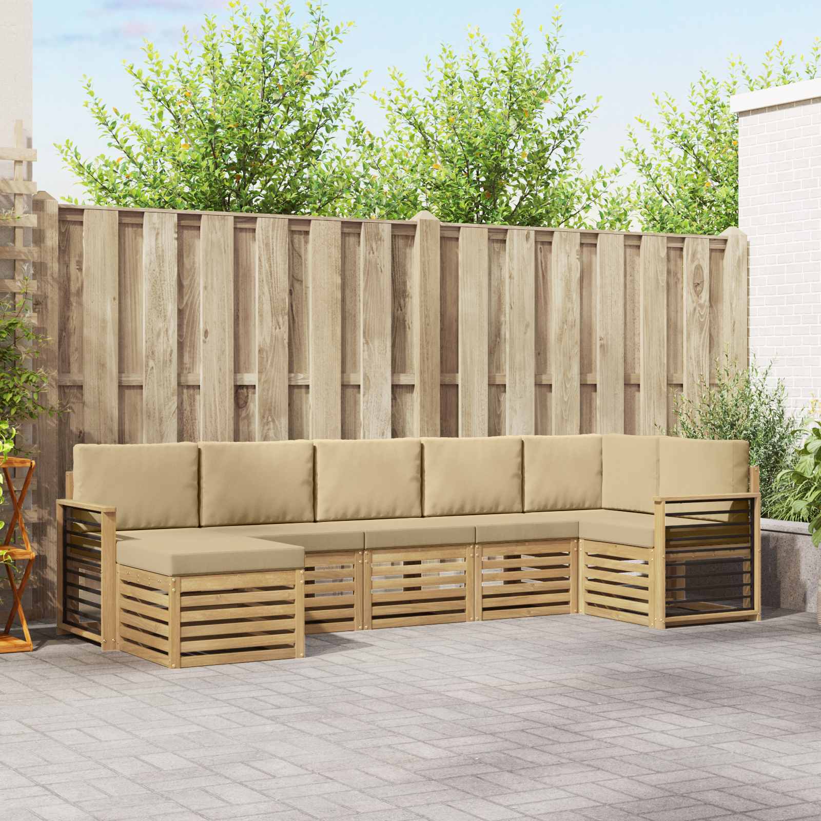 Outdoor-Sofagarnitur 7 pcs Weiß und Beige