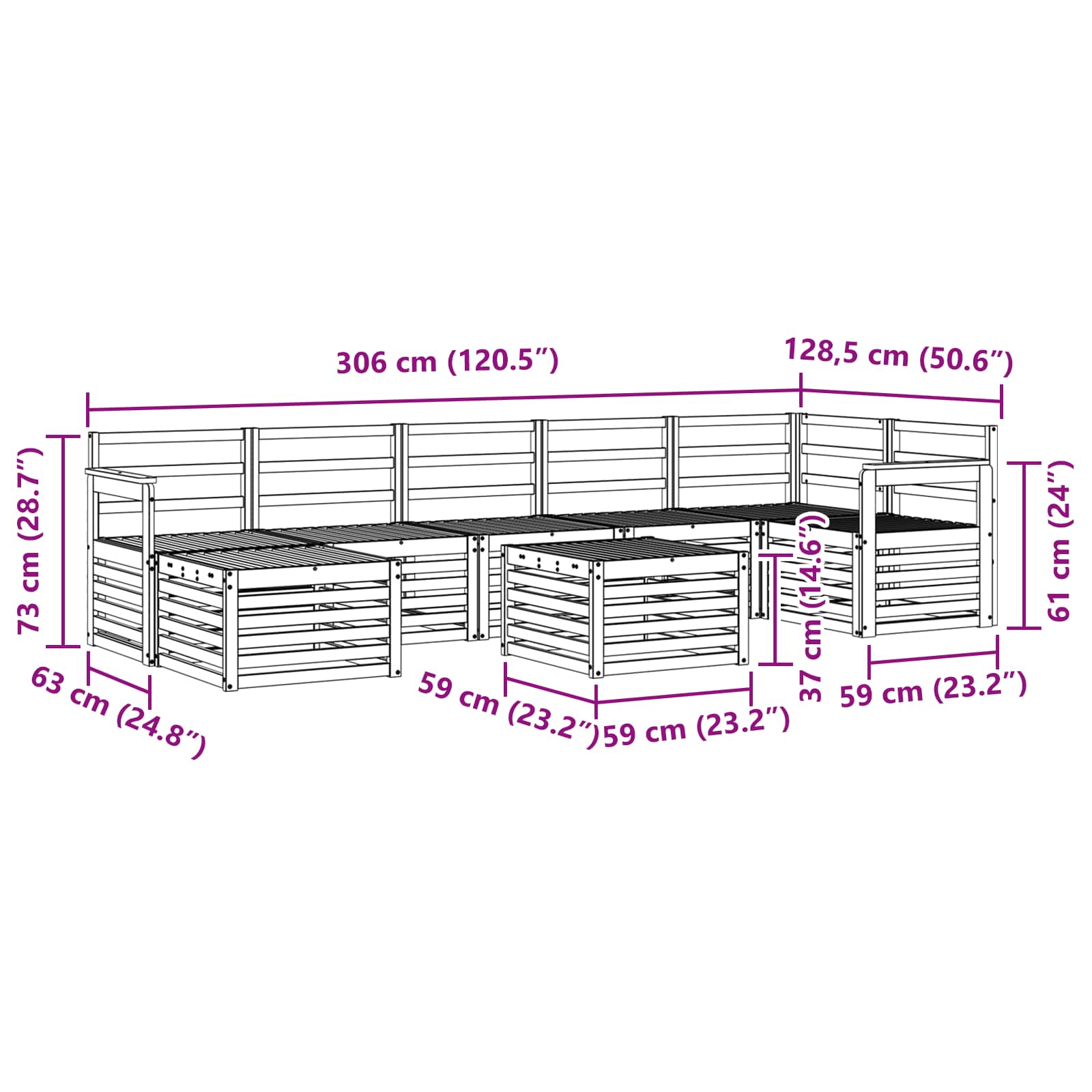 Outdoor-Sofagarnitur 8 pcs Weiß 59 x 59 x 37 cm
