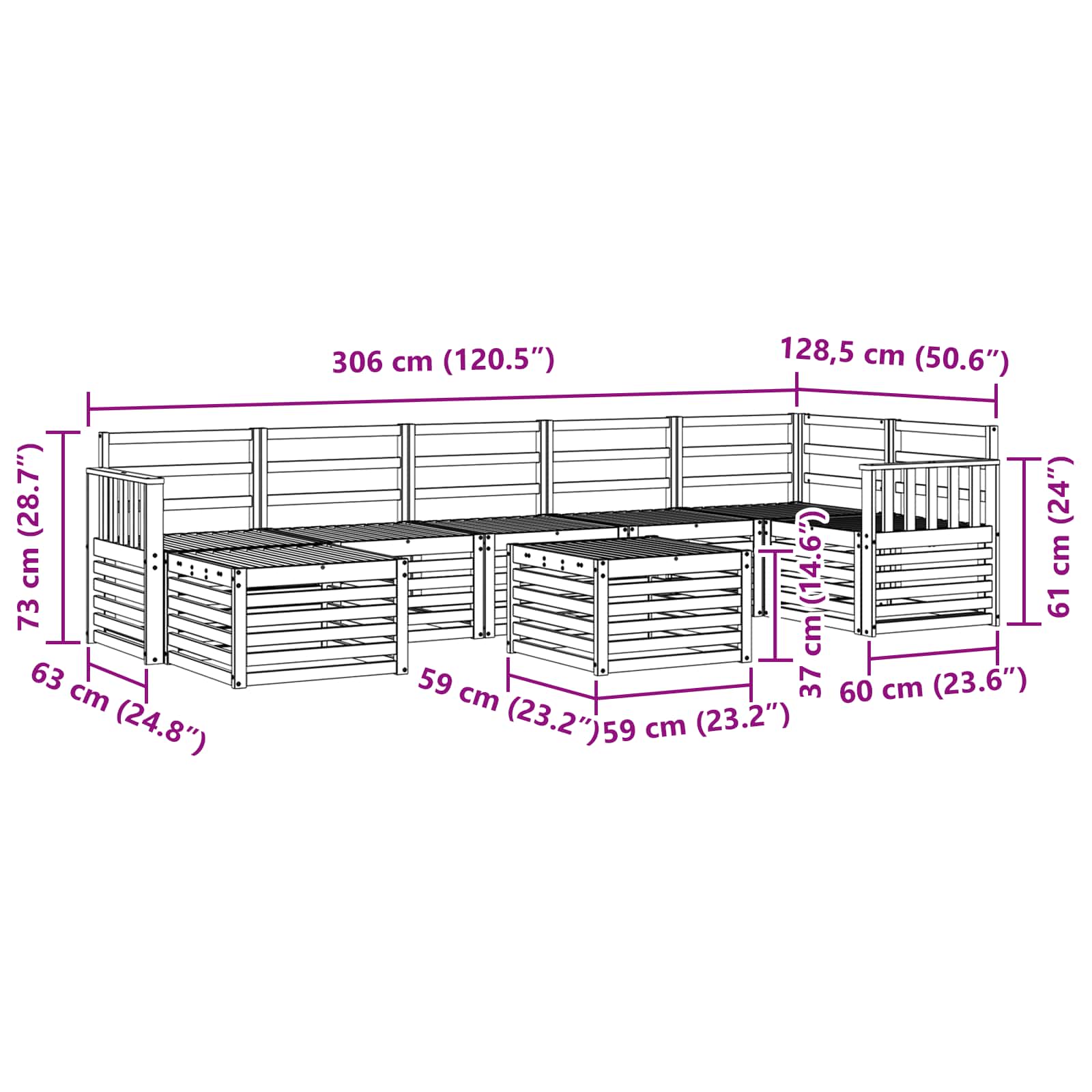 Outdoor-Sofagarnitur 8 pcs Weiß 59 x 59 x 37 cm