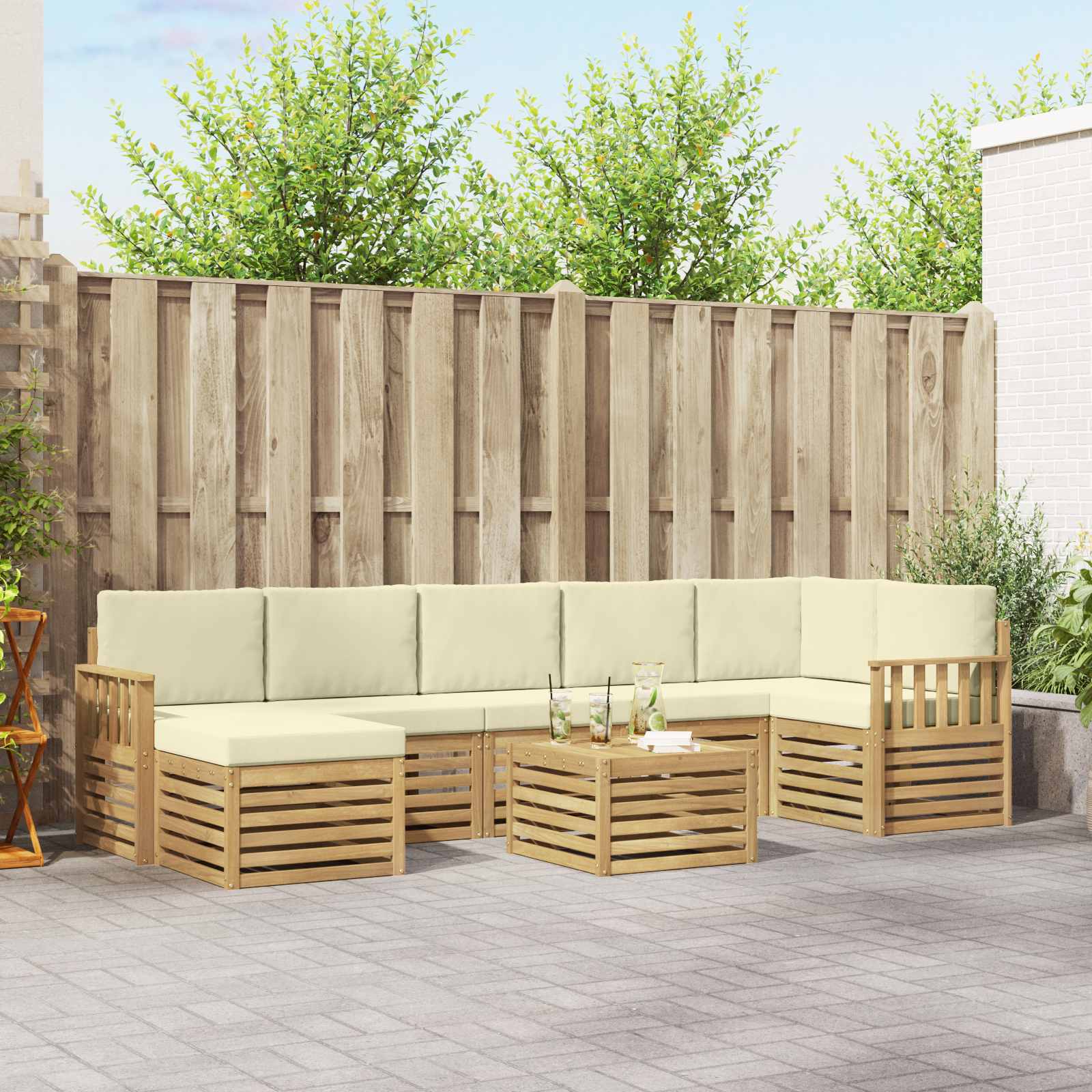 Outdoor-Sofagarnitur 8 pcs Weiß und Creme 59 x 59 x 37 cm