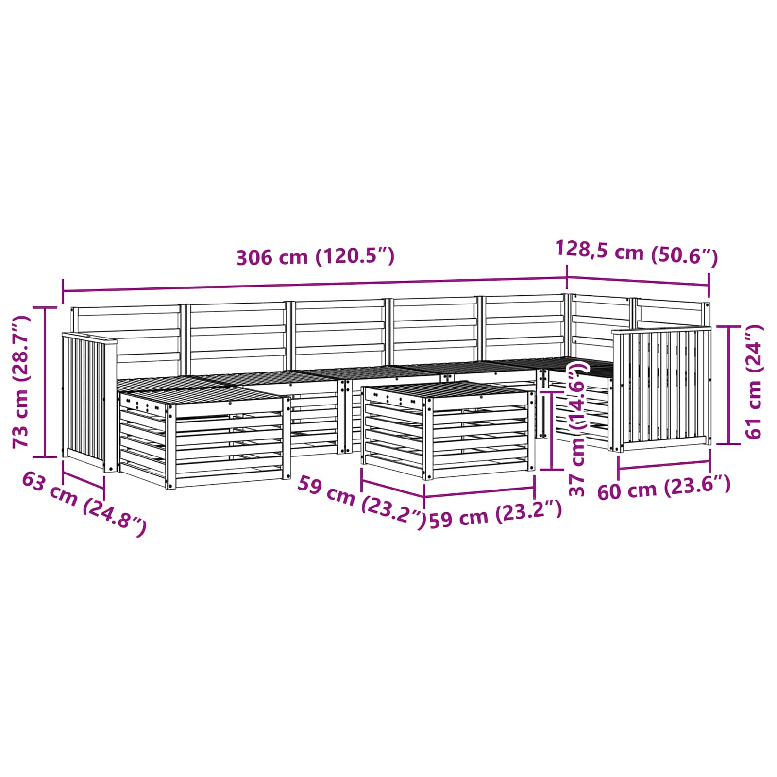 Outdoor-Sofagarnitur 8 pcs Weiß 59 x 59 x 37 cm