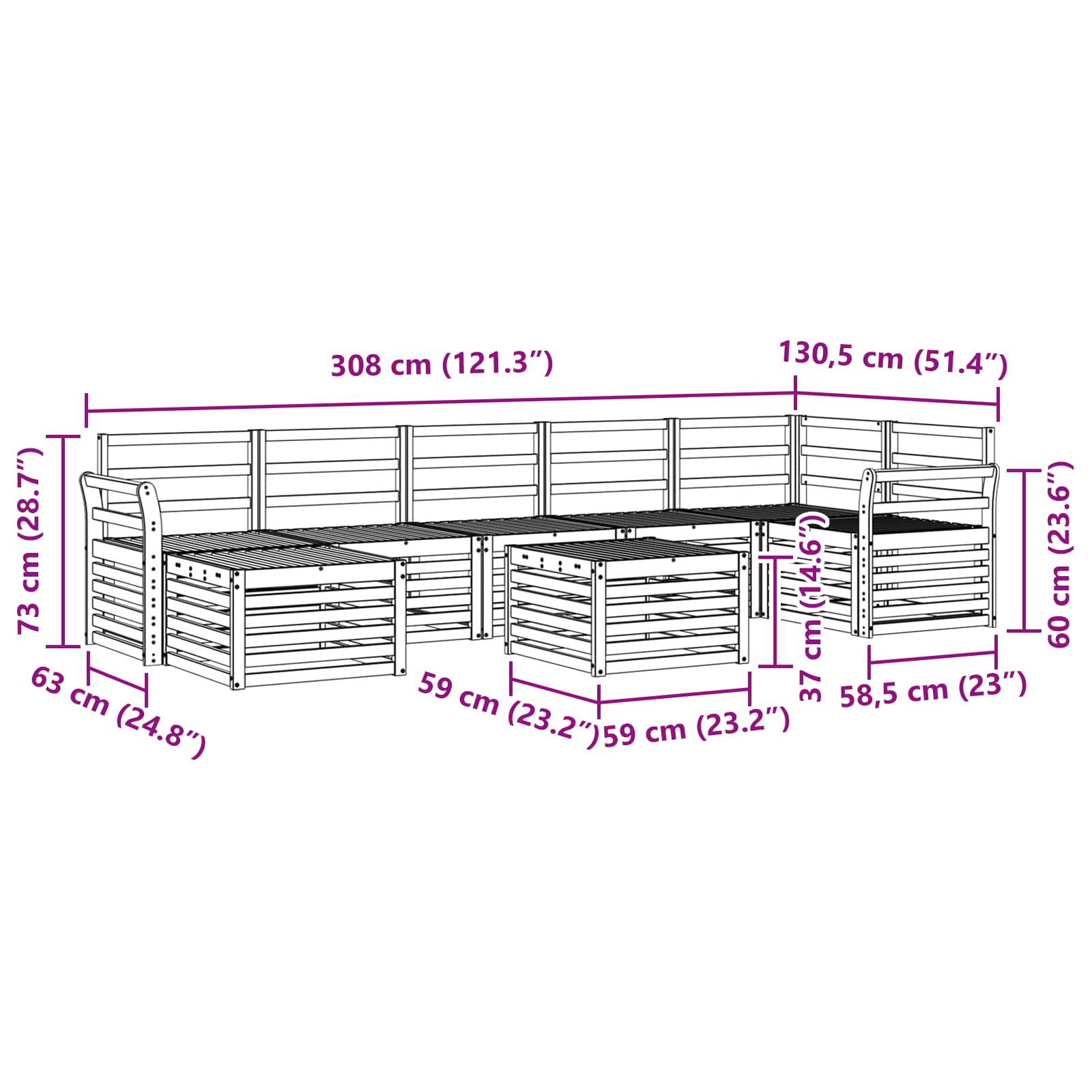 Outdoor-Sofagarnitur 8 pcs Weiß 59 x 59 x 37 cm