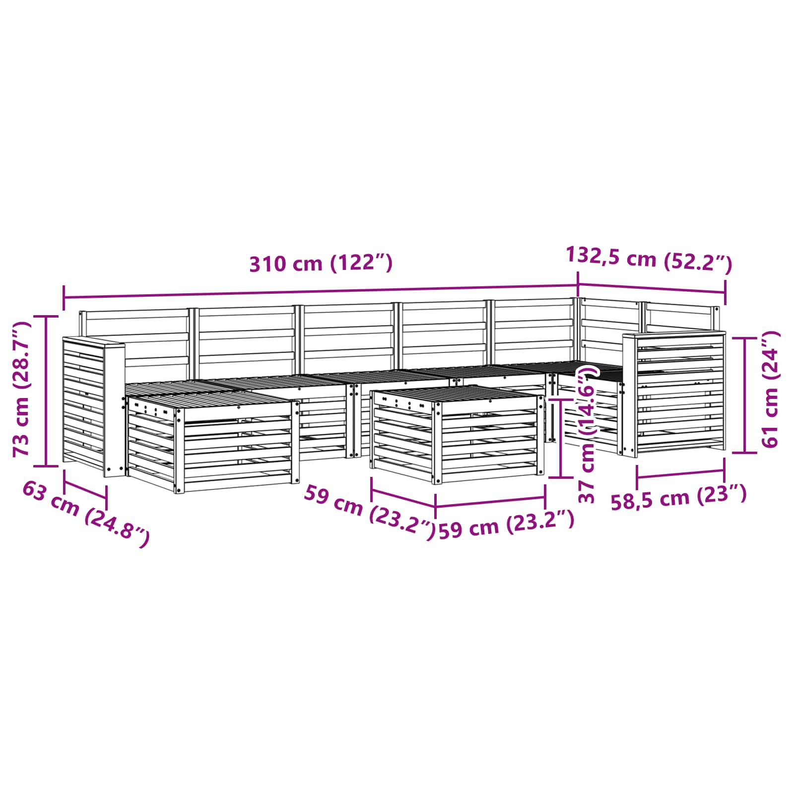 Outdoor-Sofagarnitur 8 pcs Weiß 59 x 59 x 37 cm