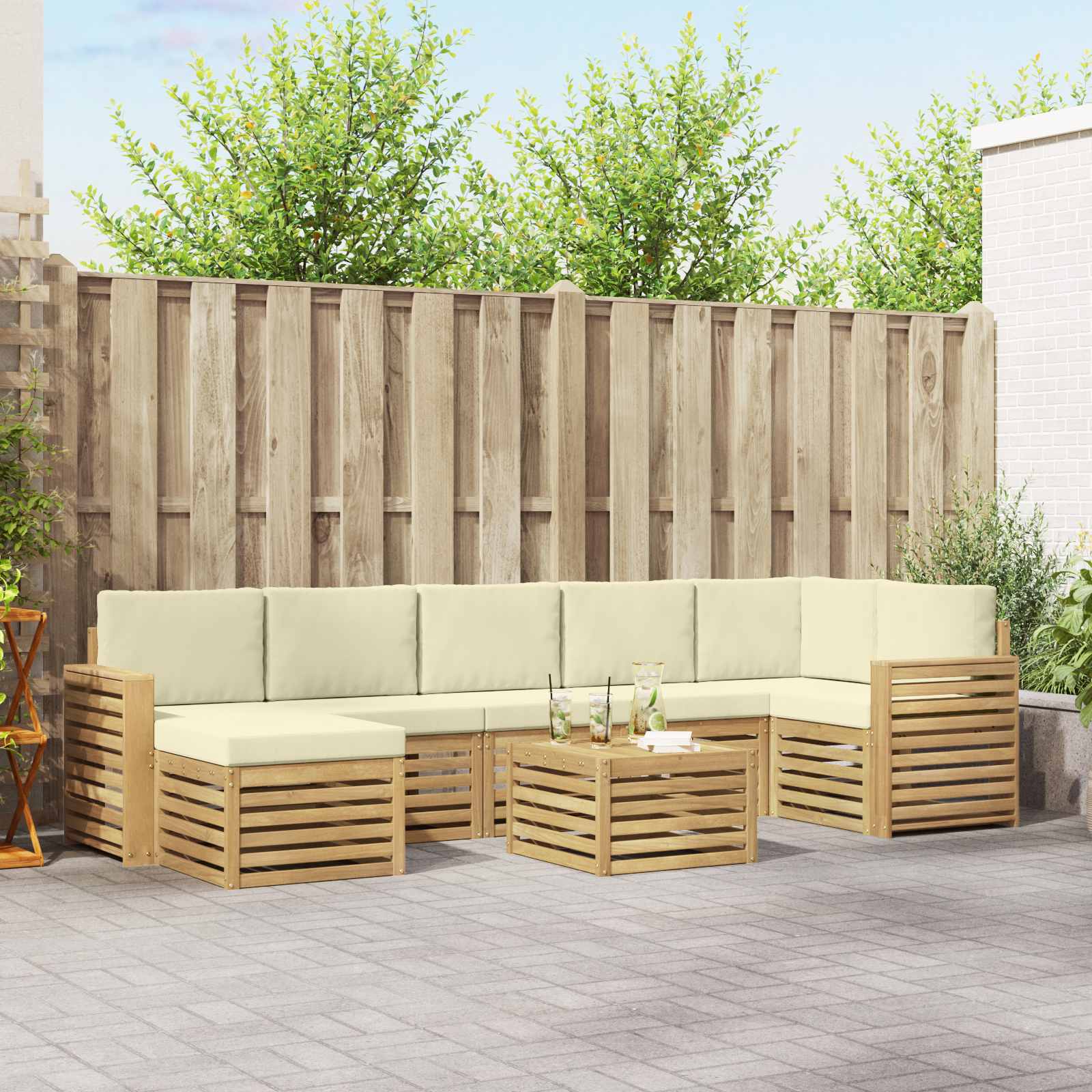 Outdoor-Sofagarnitur 8 pcs Weiß und Creme 59 x 59 x 37 cm