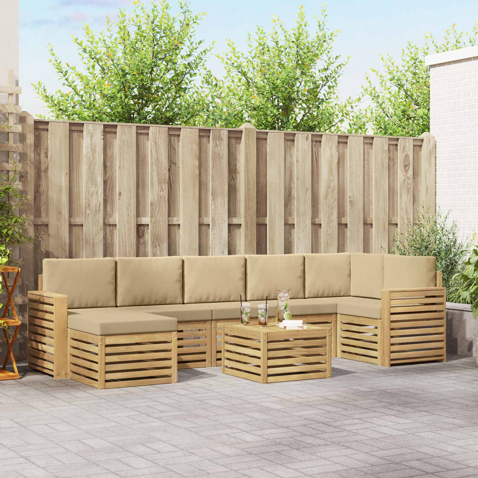 Outdoor-Sofagarnitur 8 pcs Weiß und Beige 59 x 59 x 37 cm