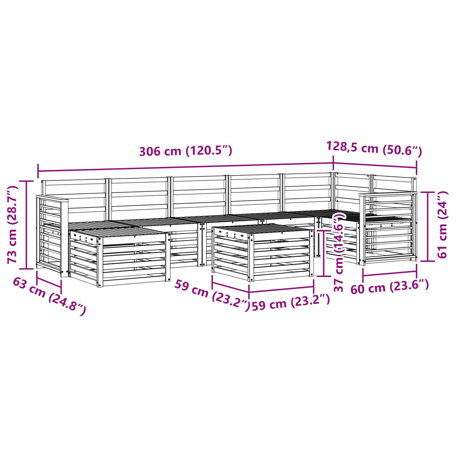 Outdoor-Sofagarnitur 8 pcs Weiß 59 x 59 x 37 cm