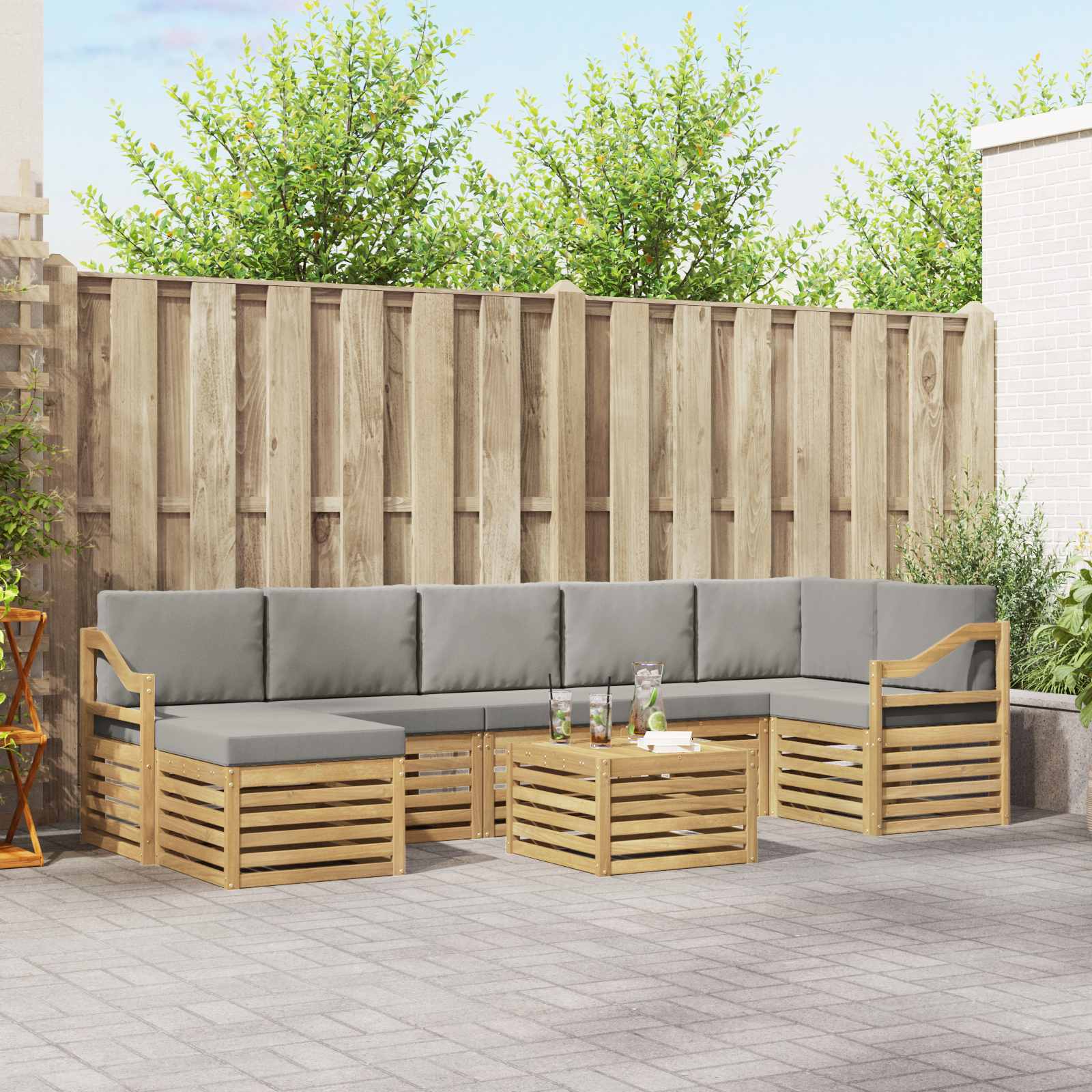 Outdoor-Sofagarnitur 8 pcs Weiß und Hellgrau 59 x 59 x 37 cm