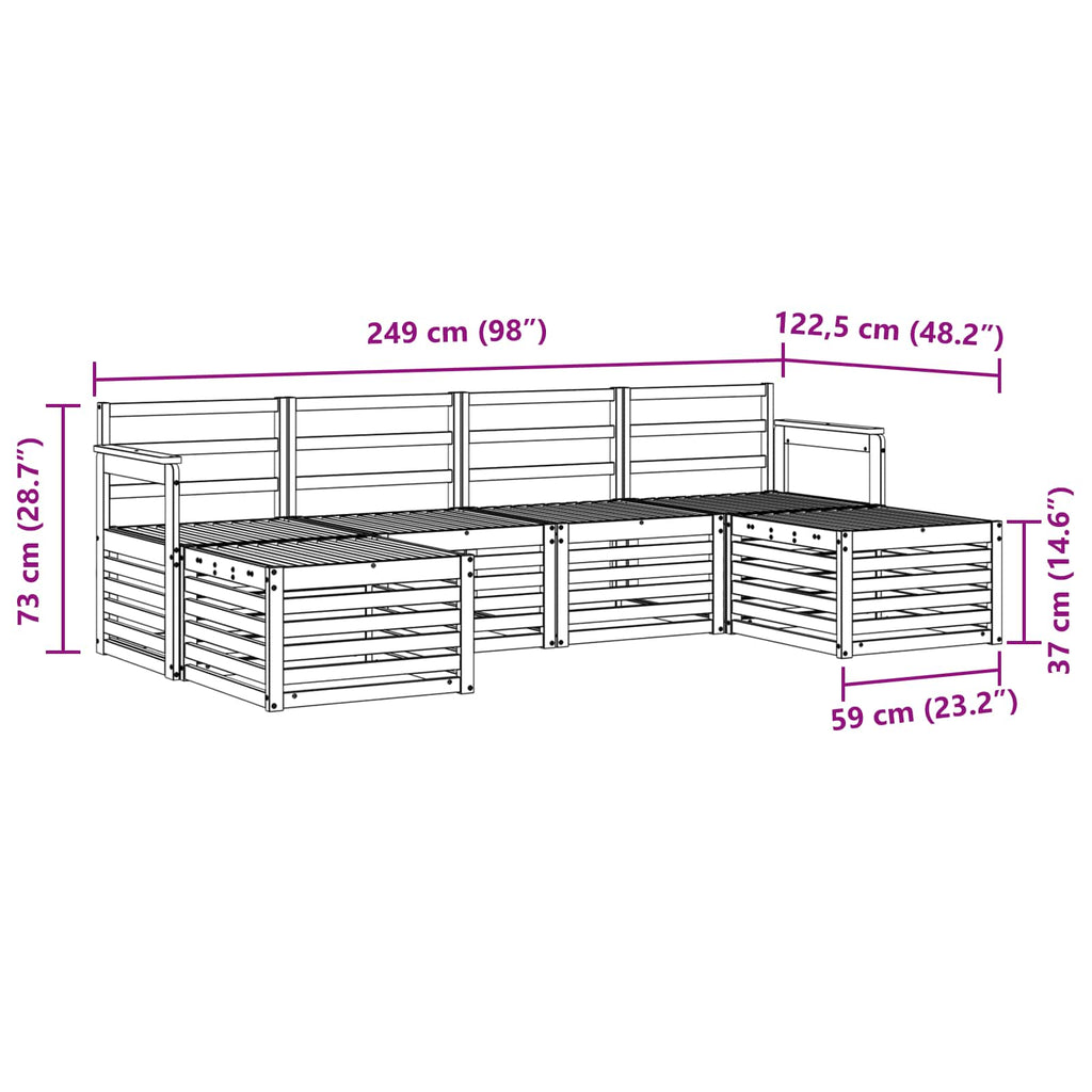 Outdoor-Sofagarnitur 5 pcs Weiß 249 x 122,5 x 73 cm