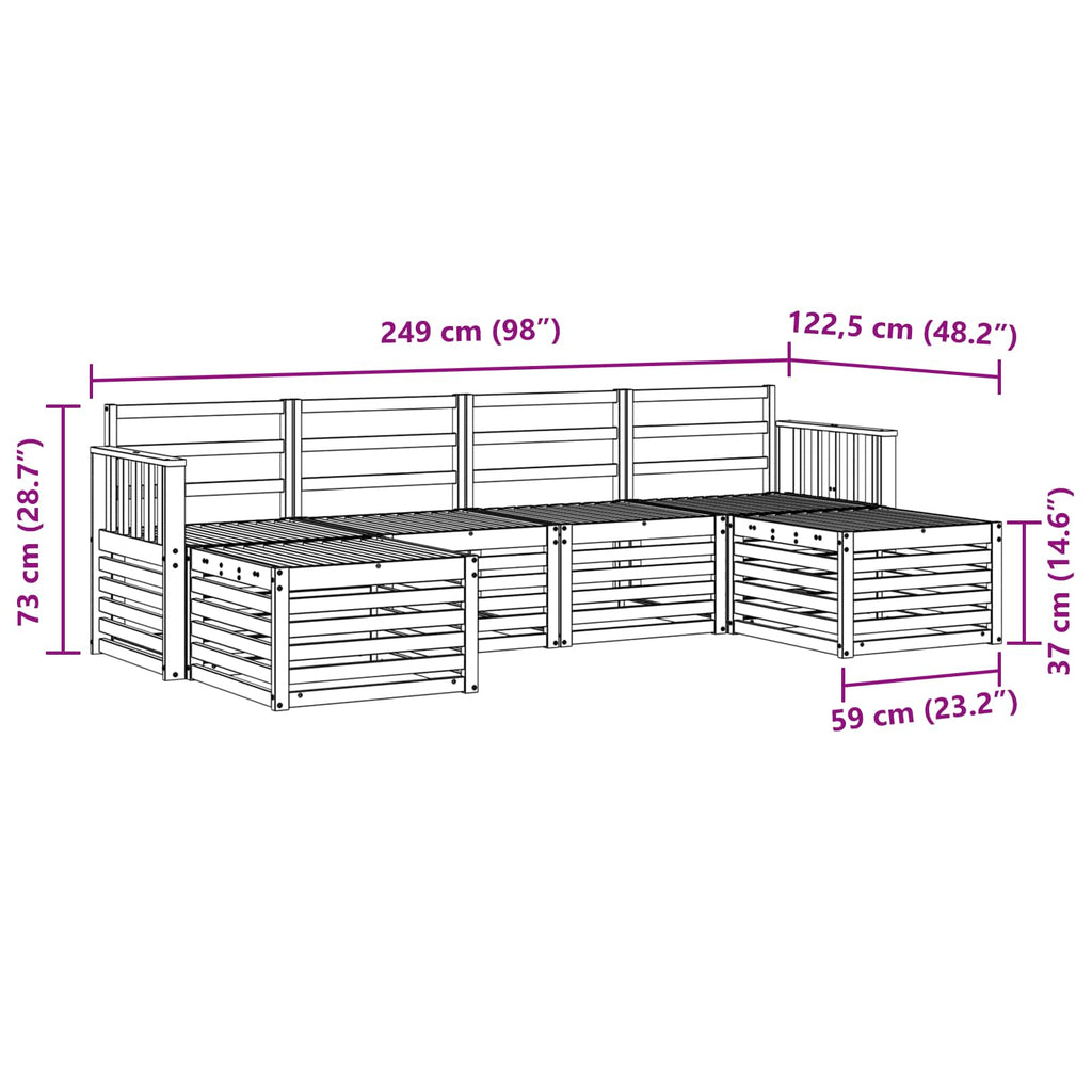 Outdoor-Sofagarnitur 5 pcs Weiß 249 x 122,5 x 73 cm