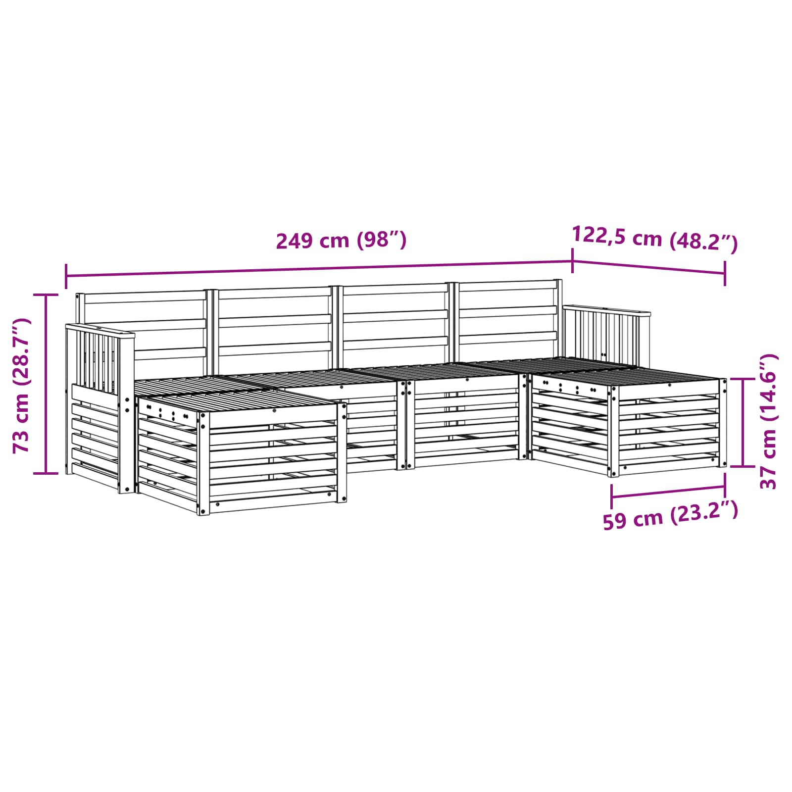 Outdoor-Sofagarnitur 5 pcs Weiß 249 x 122,5 x 73 cm