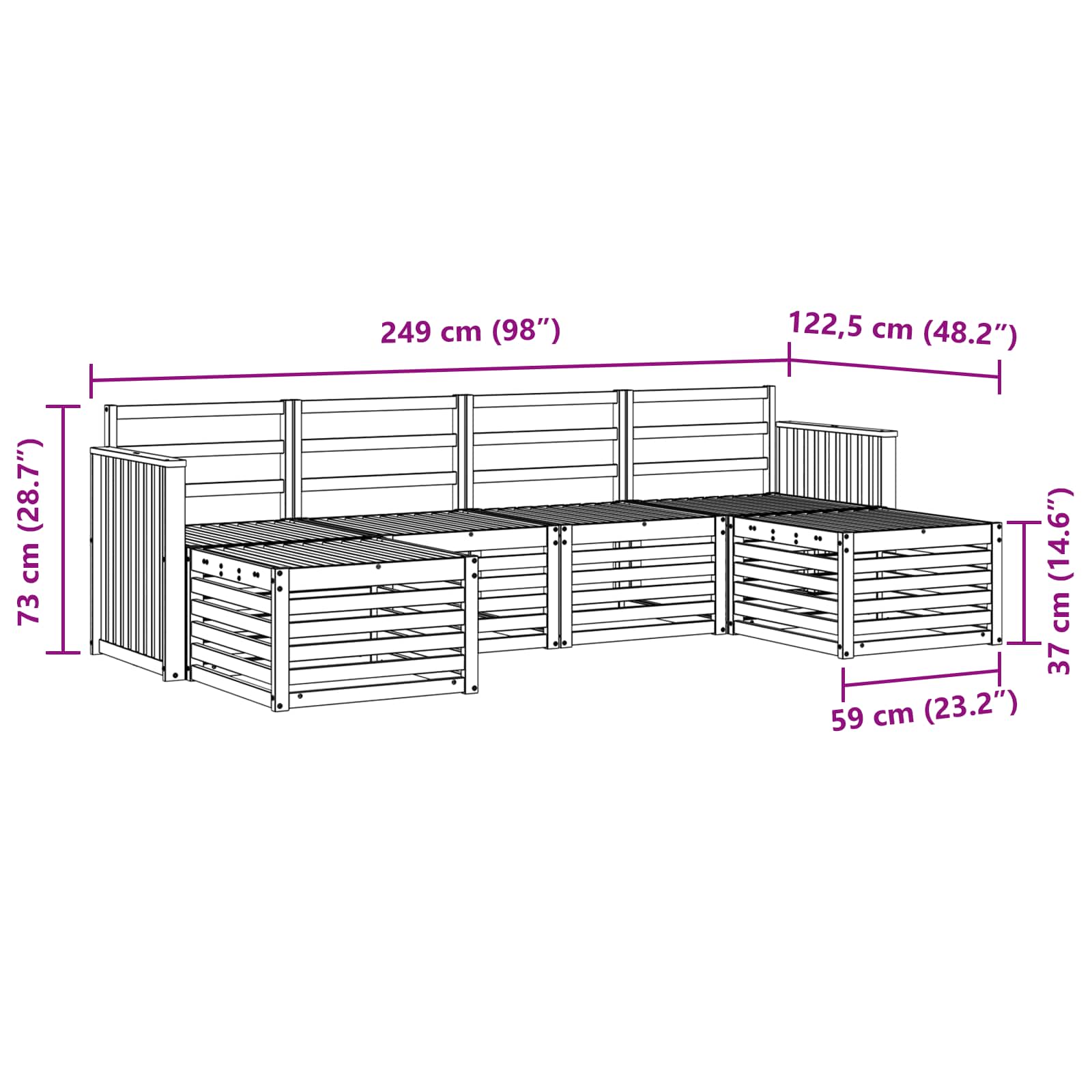 Outdoor-Sofagarnitur 6 pcs Weiß 249 x 122,5 x 73 cm