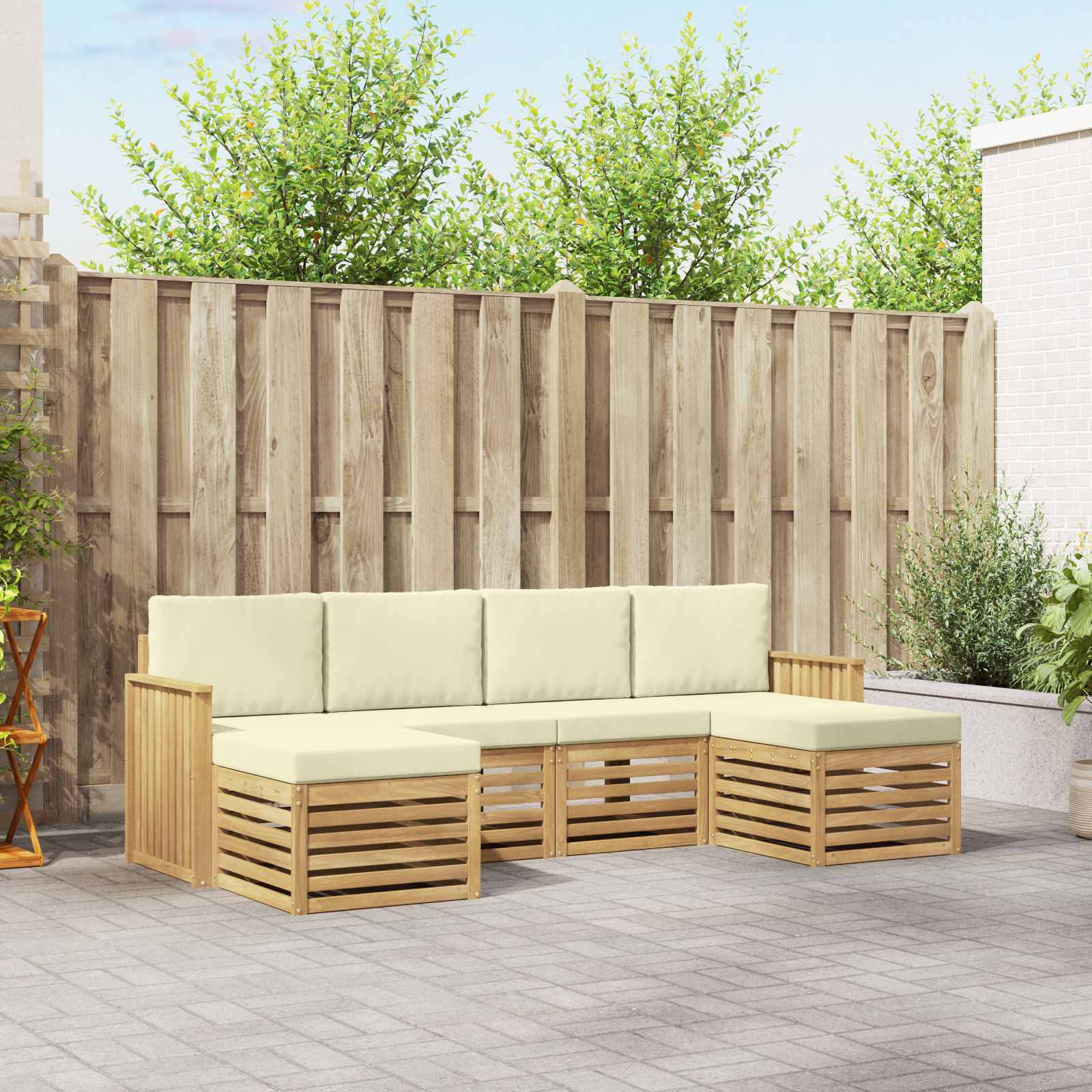 Outdoor-Sofagarnitur 6 pcs Weiß und Creme 249 x 122,5 x 73 cm