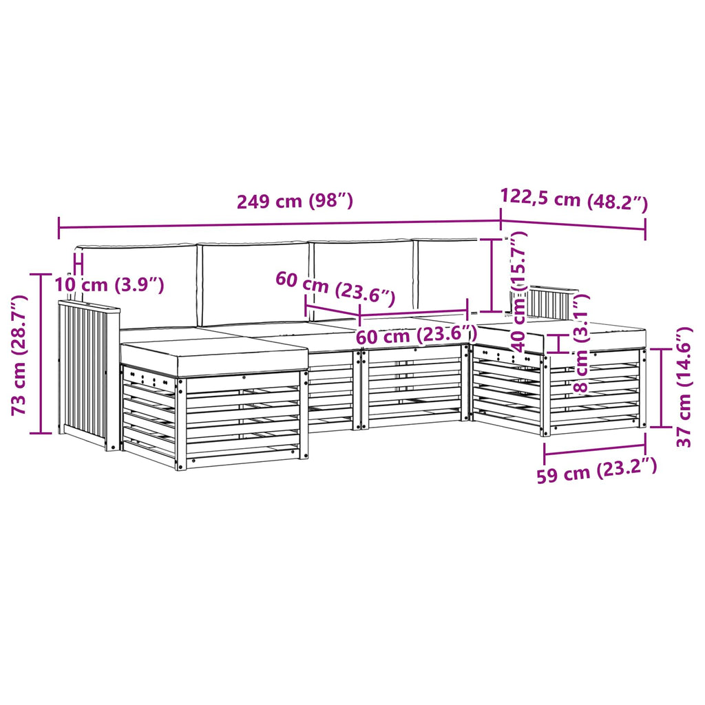 Outdoor-Sofagarnitur 6 pcs Weiß und Beige 249 x 122,5 x 73 cm