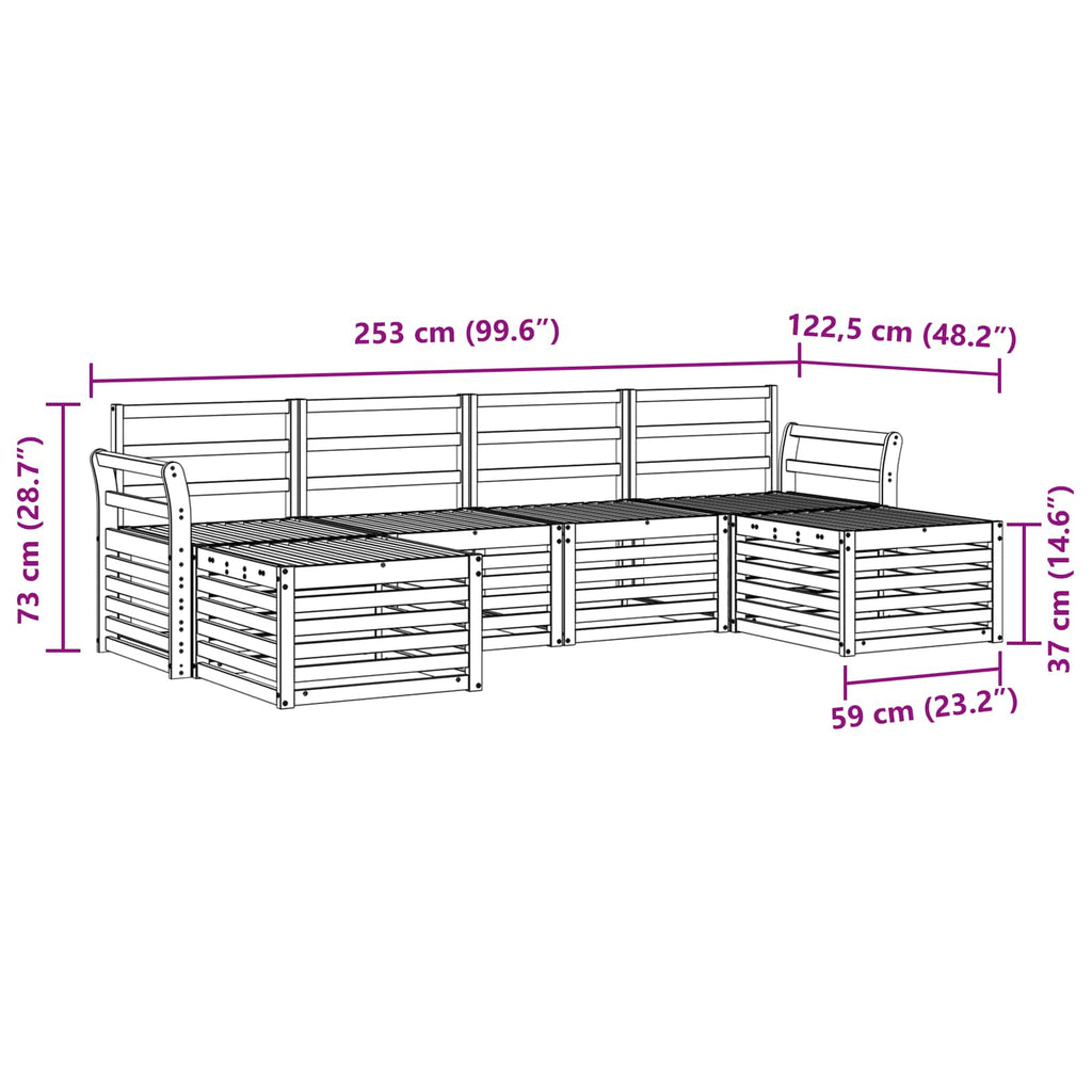 Outdoor-Sofagarnitur 6 pcs Weiß 253 x 122,5 x 73 cm
