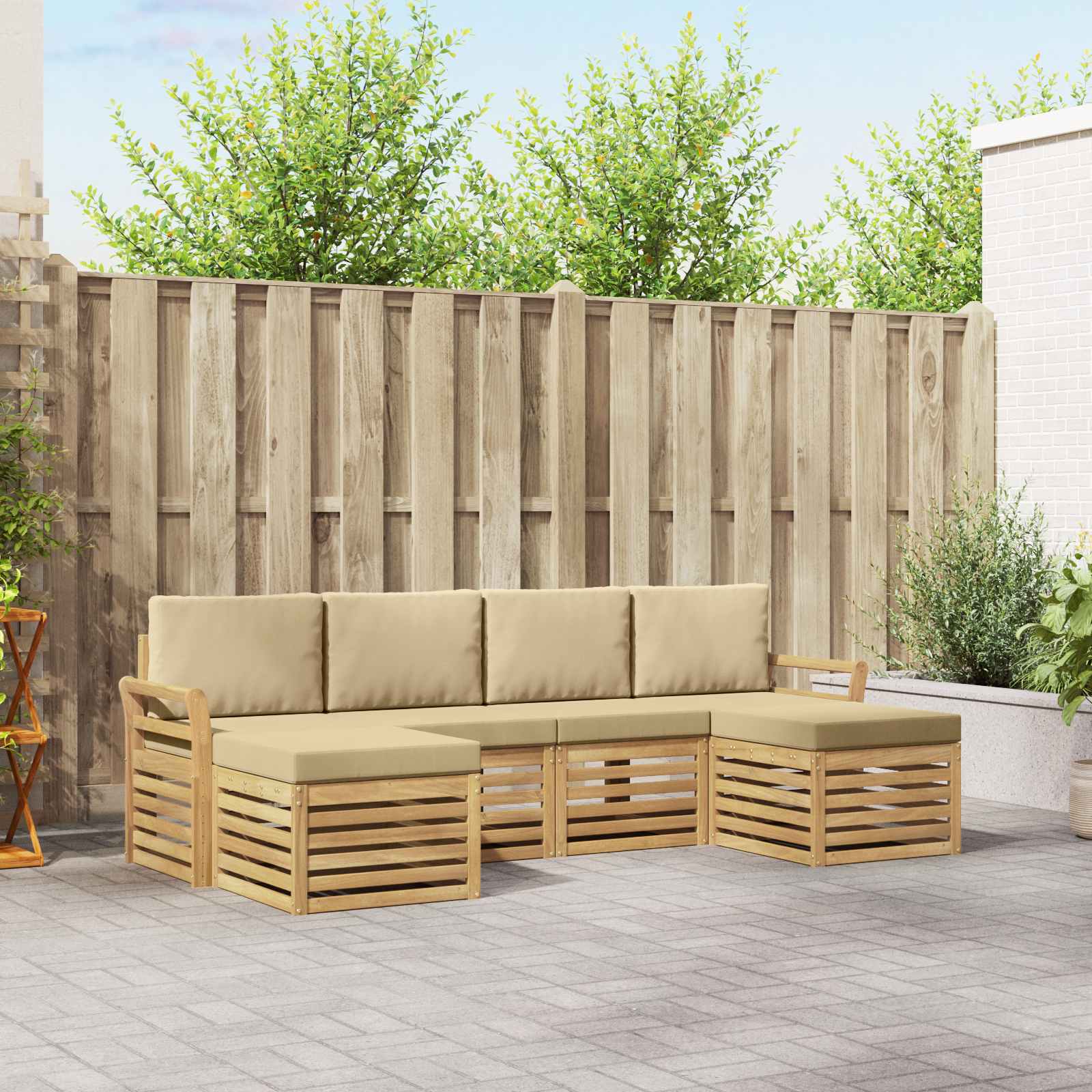 Outdoor-Sofagarnitur 6 pcs Weiß und Beige 253 x 122,5 x 73 cm