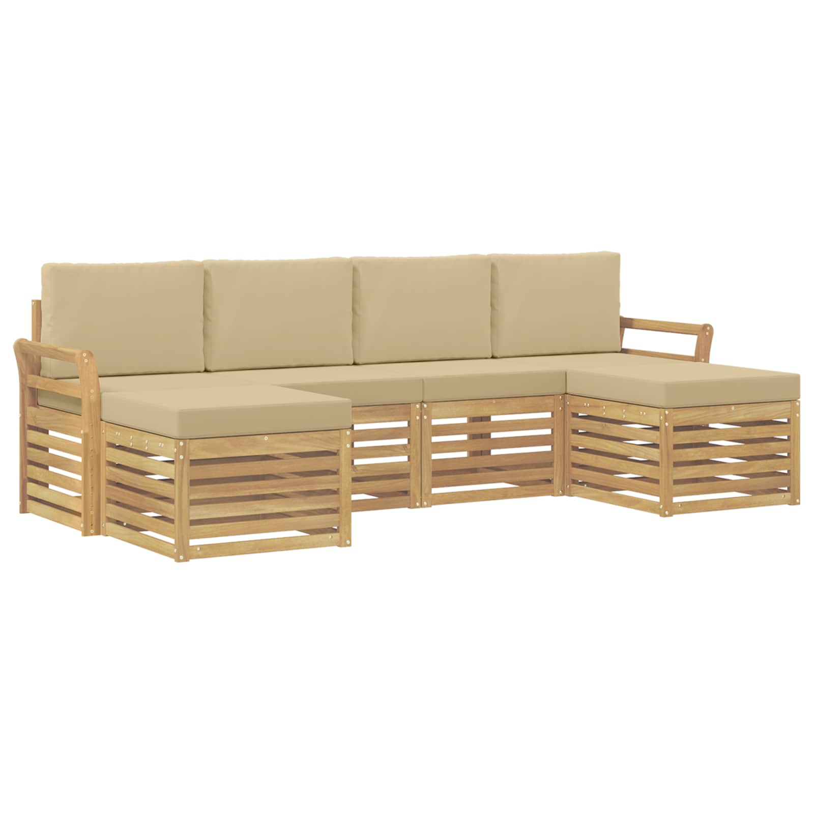 Outdoor-Sofagarnitur 6 pcs Weiß und Beige 253 x 122,5 x 73 cm