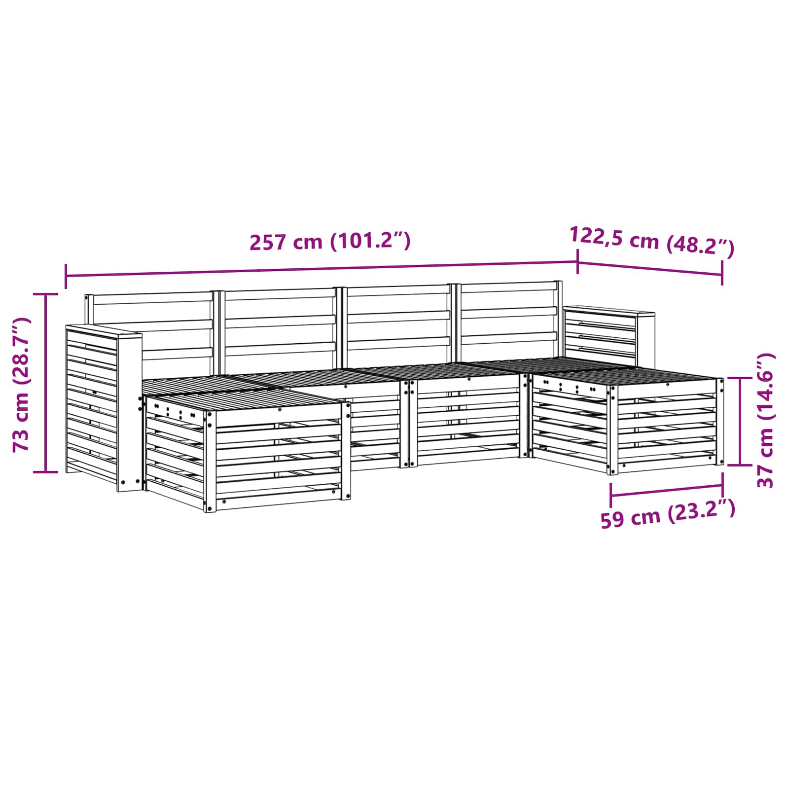 Outdoor-Sofagarnitur 6 pcs Weiß 257 x 122,5 x 73 cm