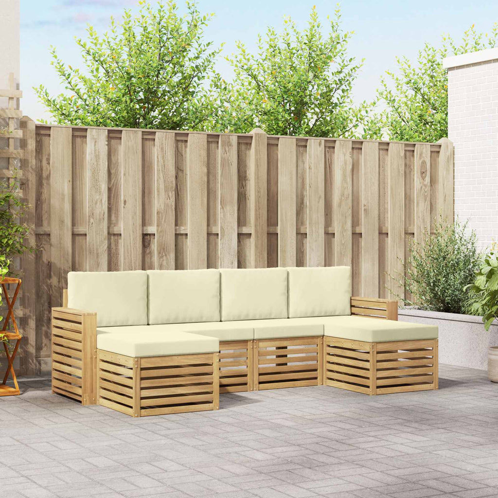 Outdoor-Sofagarnitur 6 pcs Weiß und Creme 257 x 122,5 x 73 cm