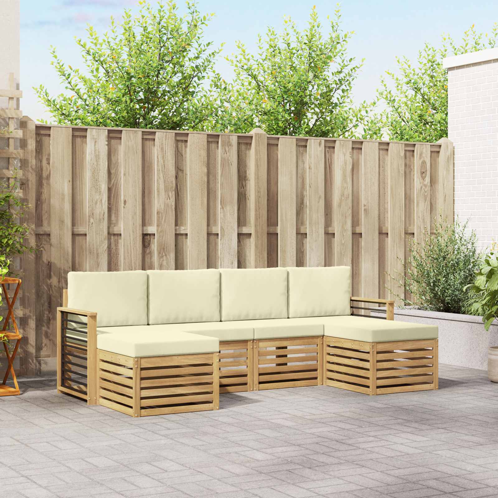 Outdoor-Sofagarnitur 6 pcs Weiß und Creme 249 x 122,5 x 73 cm