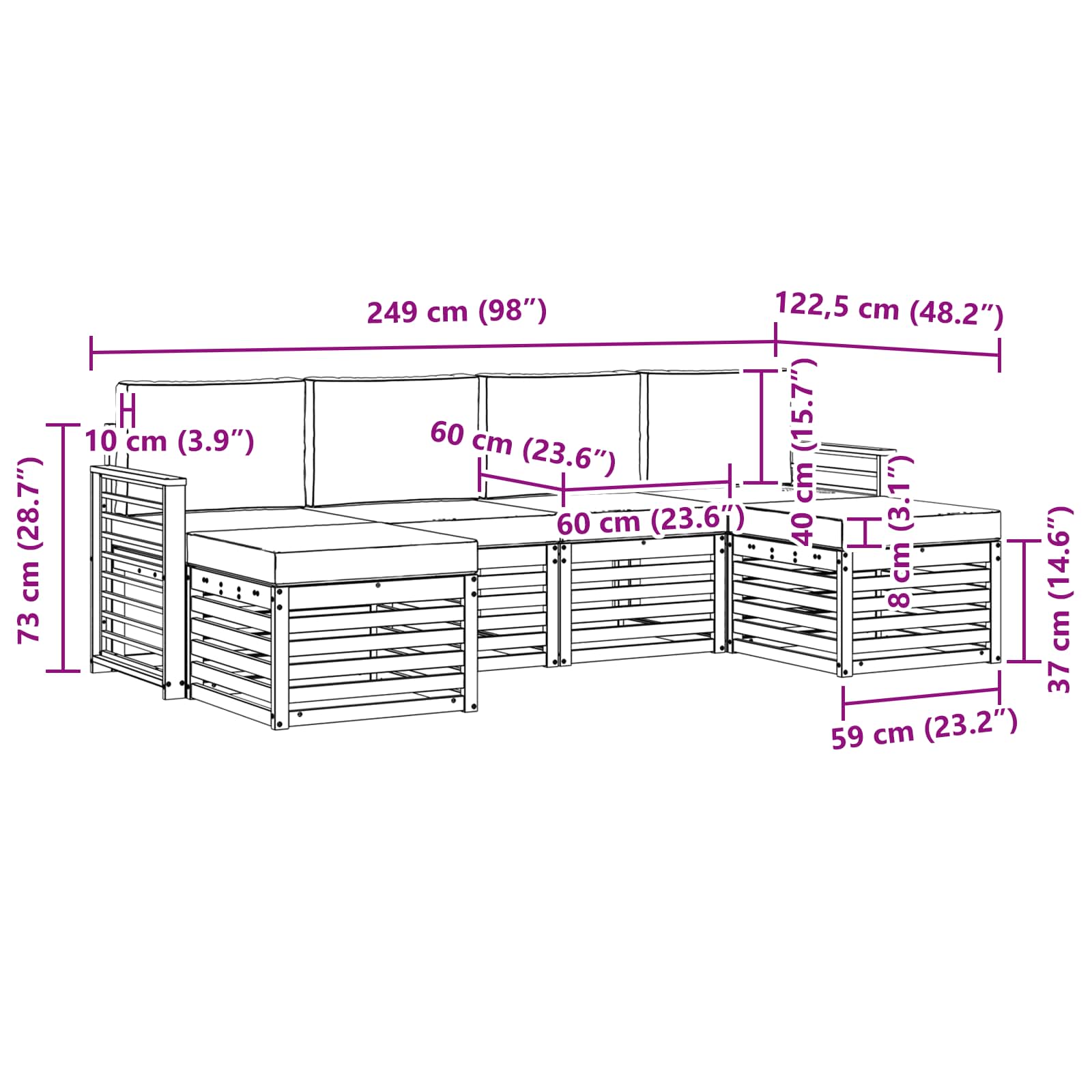 Sofagarnituren 6 pcs Weiß und Hellgrau 249 x 122,5 x 73 cm