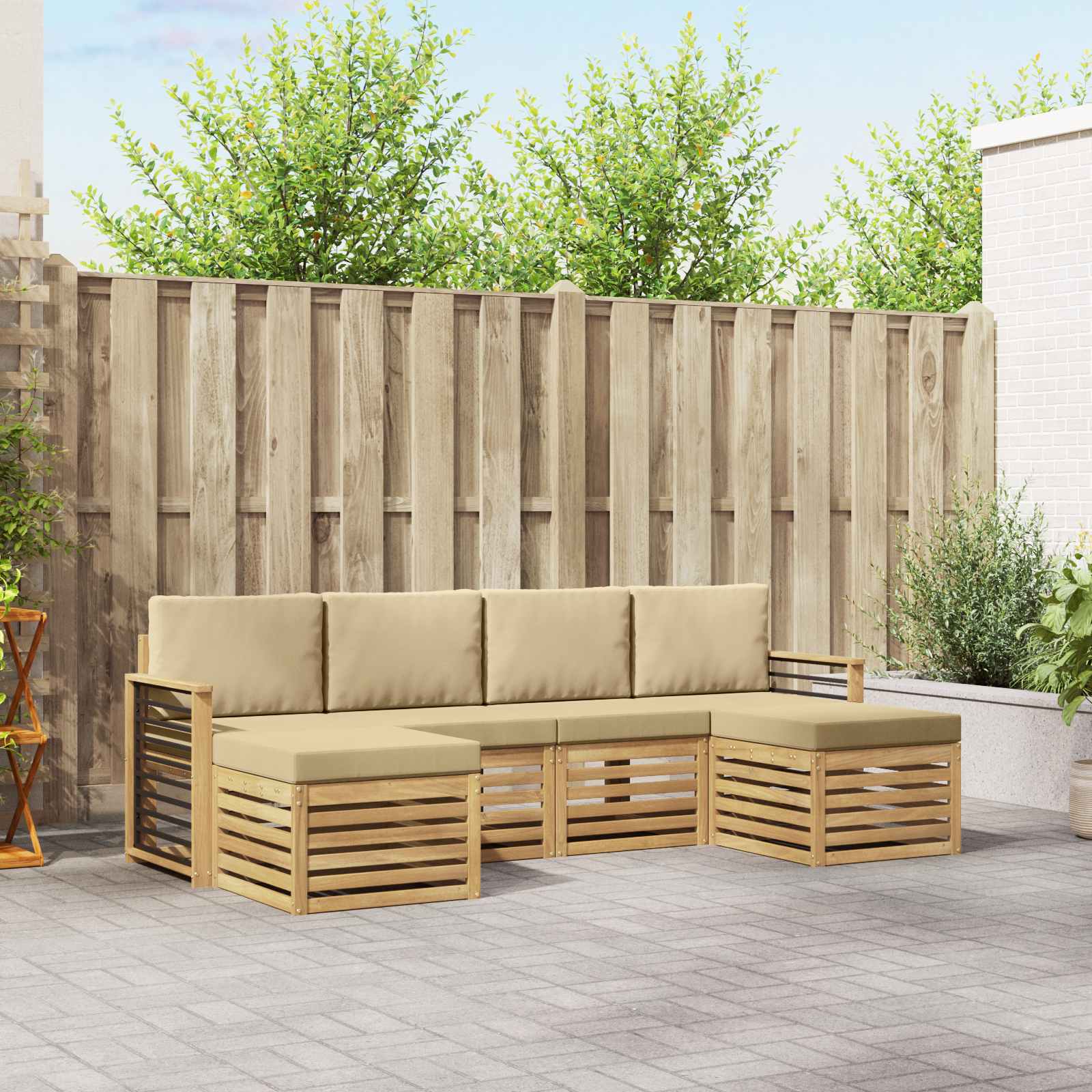 Sofagarnituren mit Kissen 6 pcs Weiß und Beige Polyester